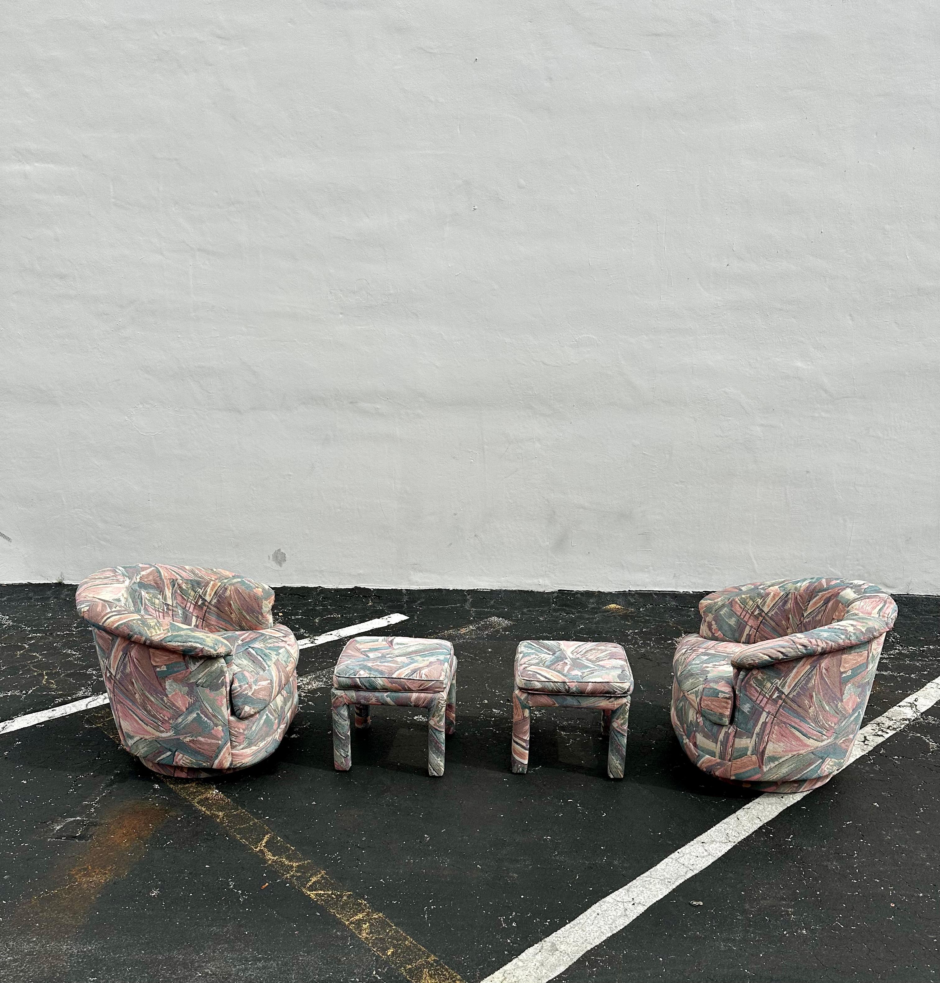 Postmoderno 1990s Carsons Post Modern Pastel Swivel Chairs and Footstools, Set of 4 in vendita