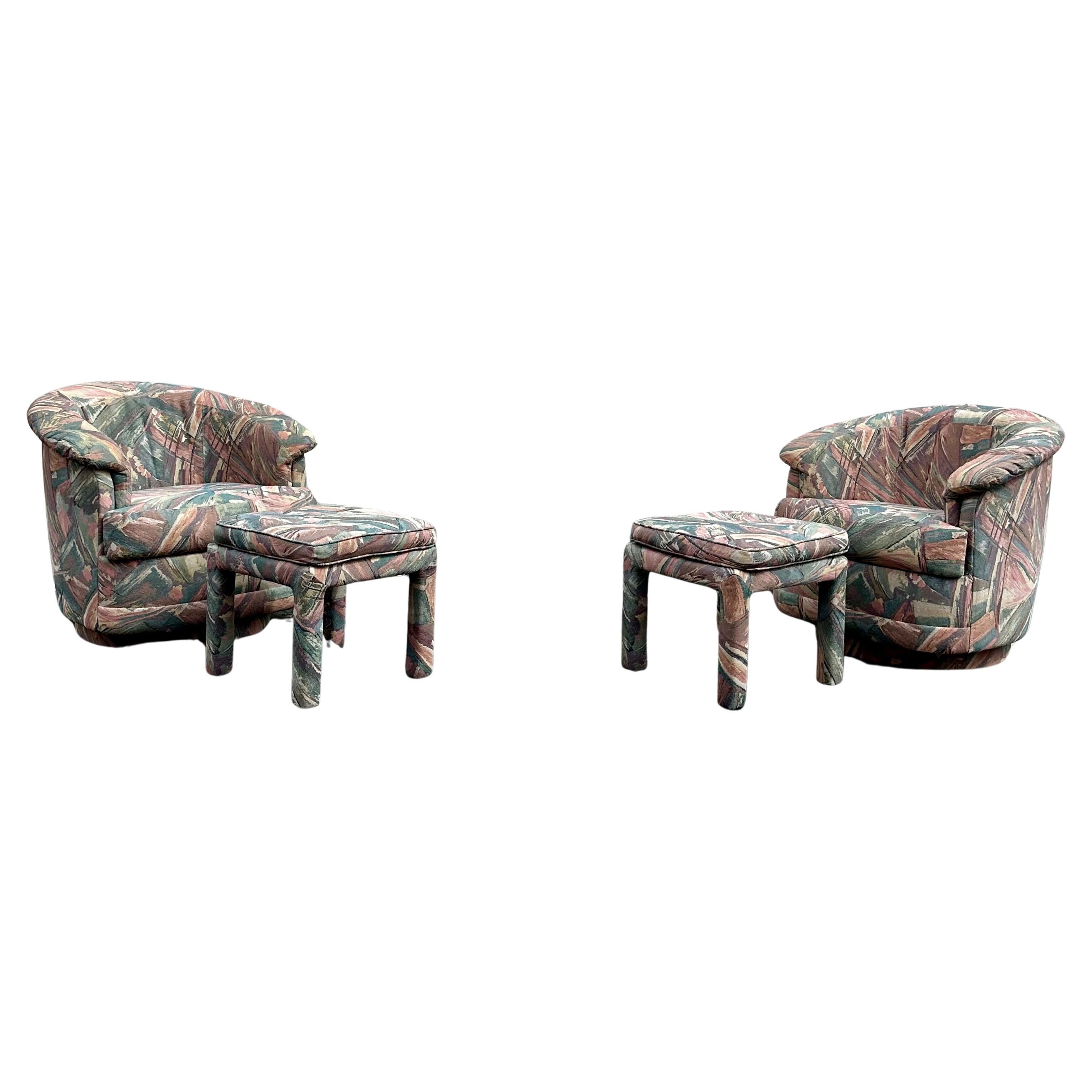 1990s Carsons Post Modern Pastel Swivel Chairs and Footstools, Set of 4 in vendita