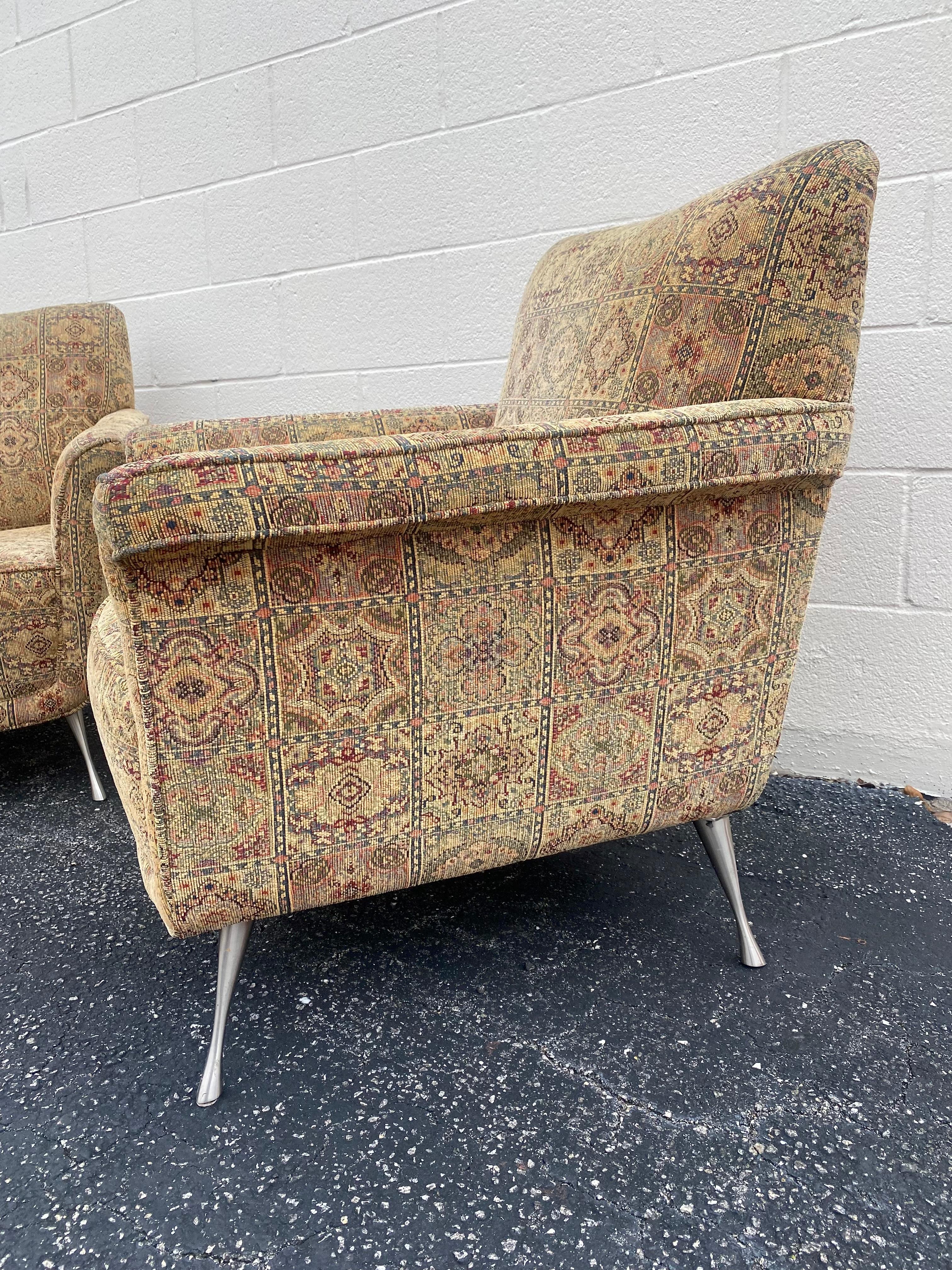 1990s Carter Sculptural Textile Pin Legs Club Chairs, Set of 2 For Sale 5