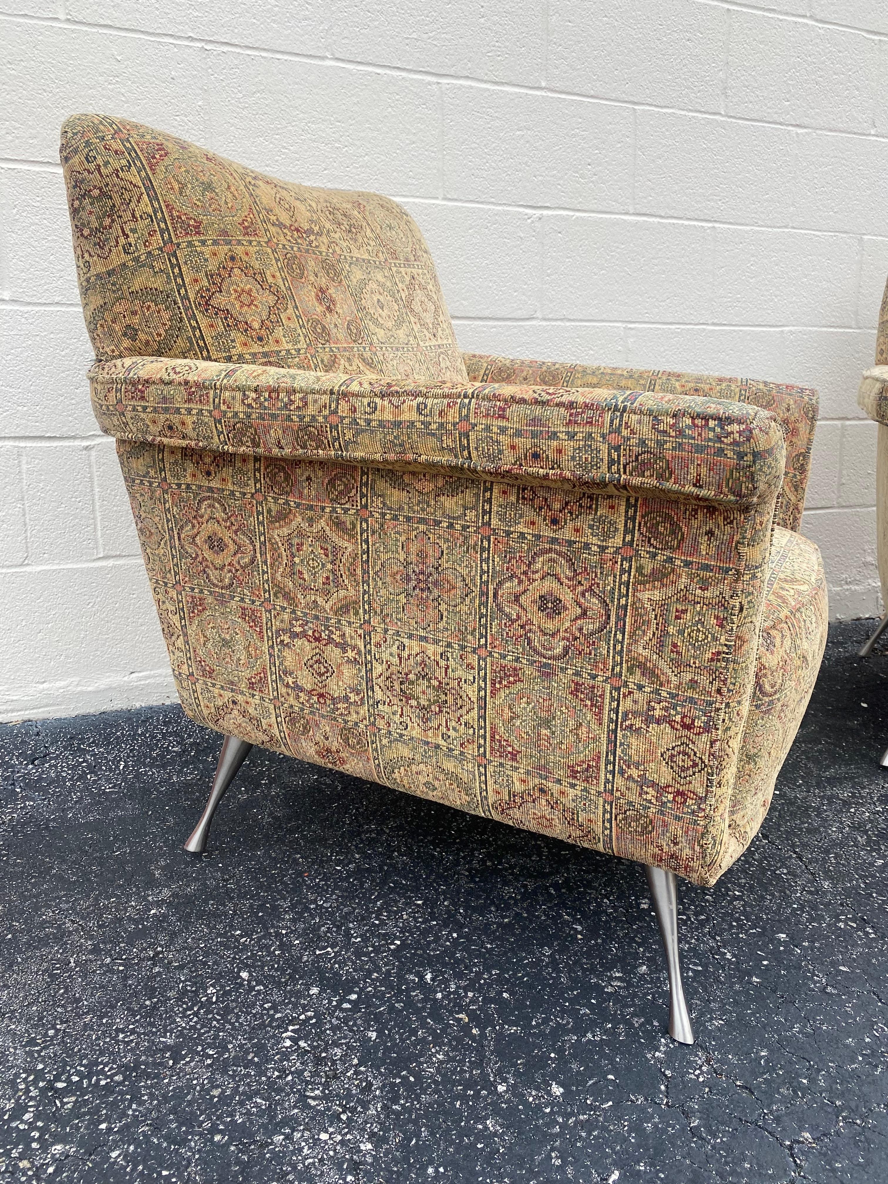 1990s Carter Sculptural Textile Pin Legs Club Chairs, Set of 2 For Sale 6