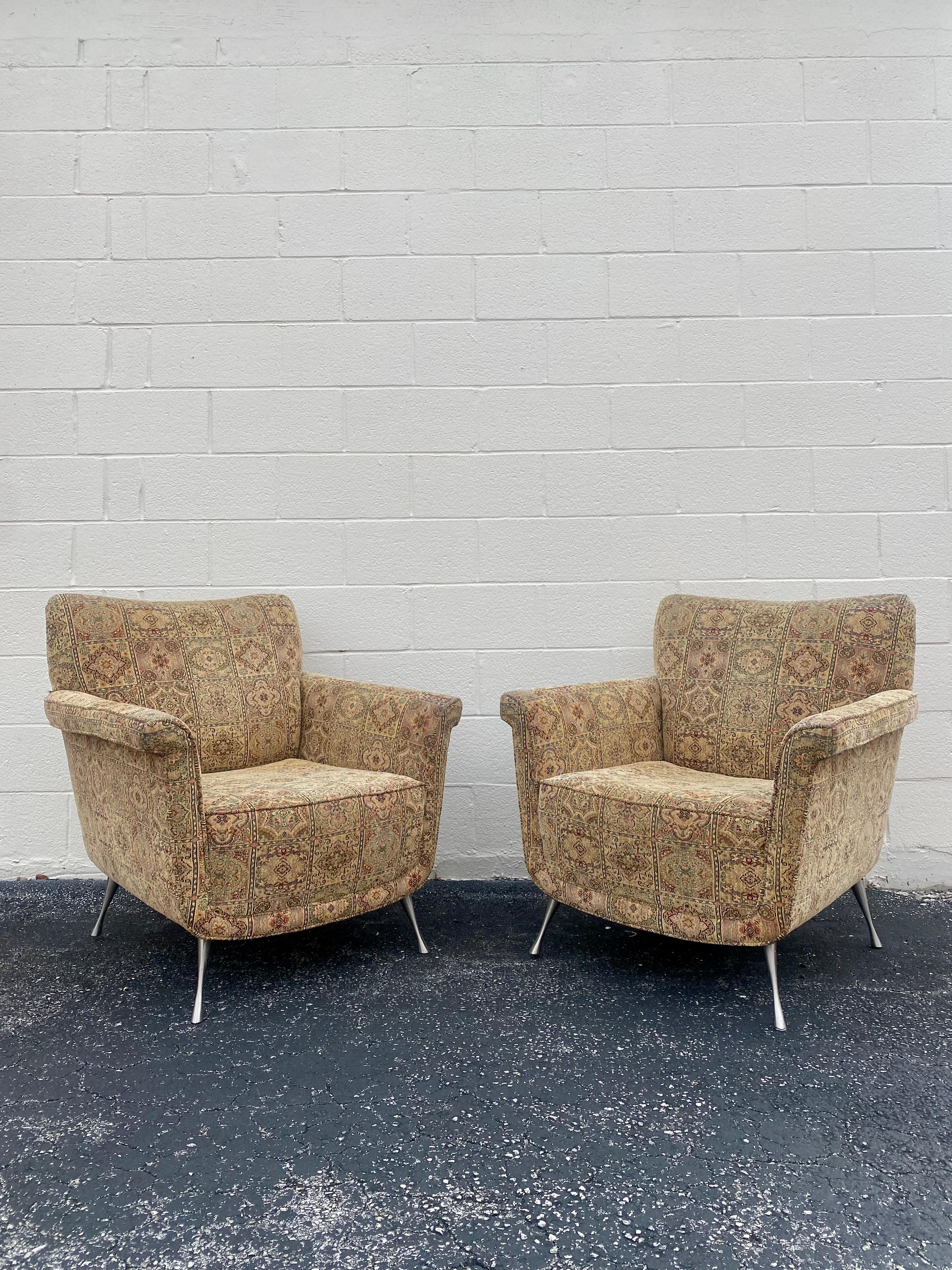 1990 Carter Sculptural Textile Pin Legs Club Chairs, Set of 2 en vente 9