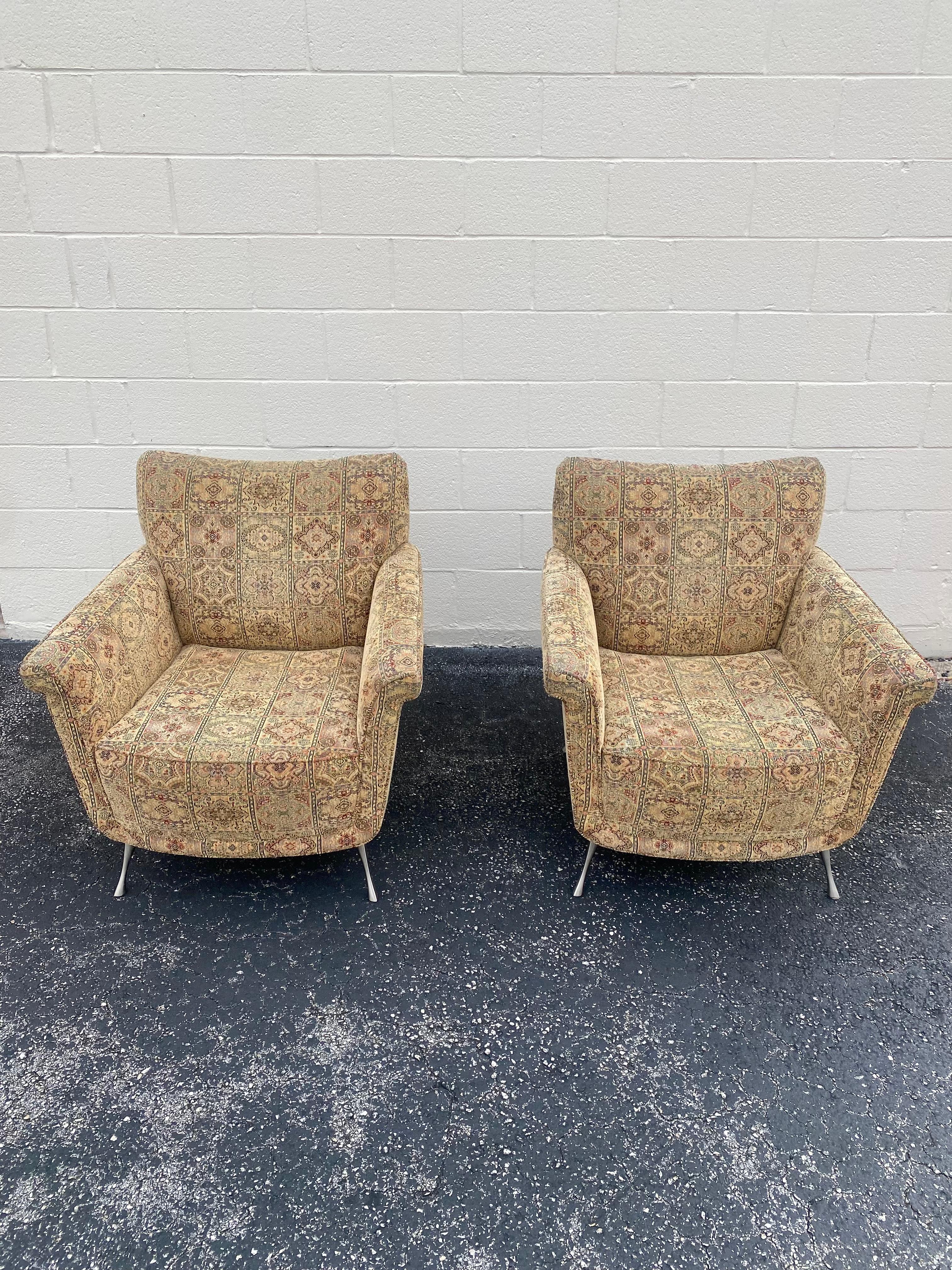 Post-Modern 1990s Carter Sculptural Textile Pin Legs Club Chairs, Set of 2 For Sale