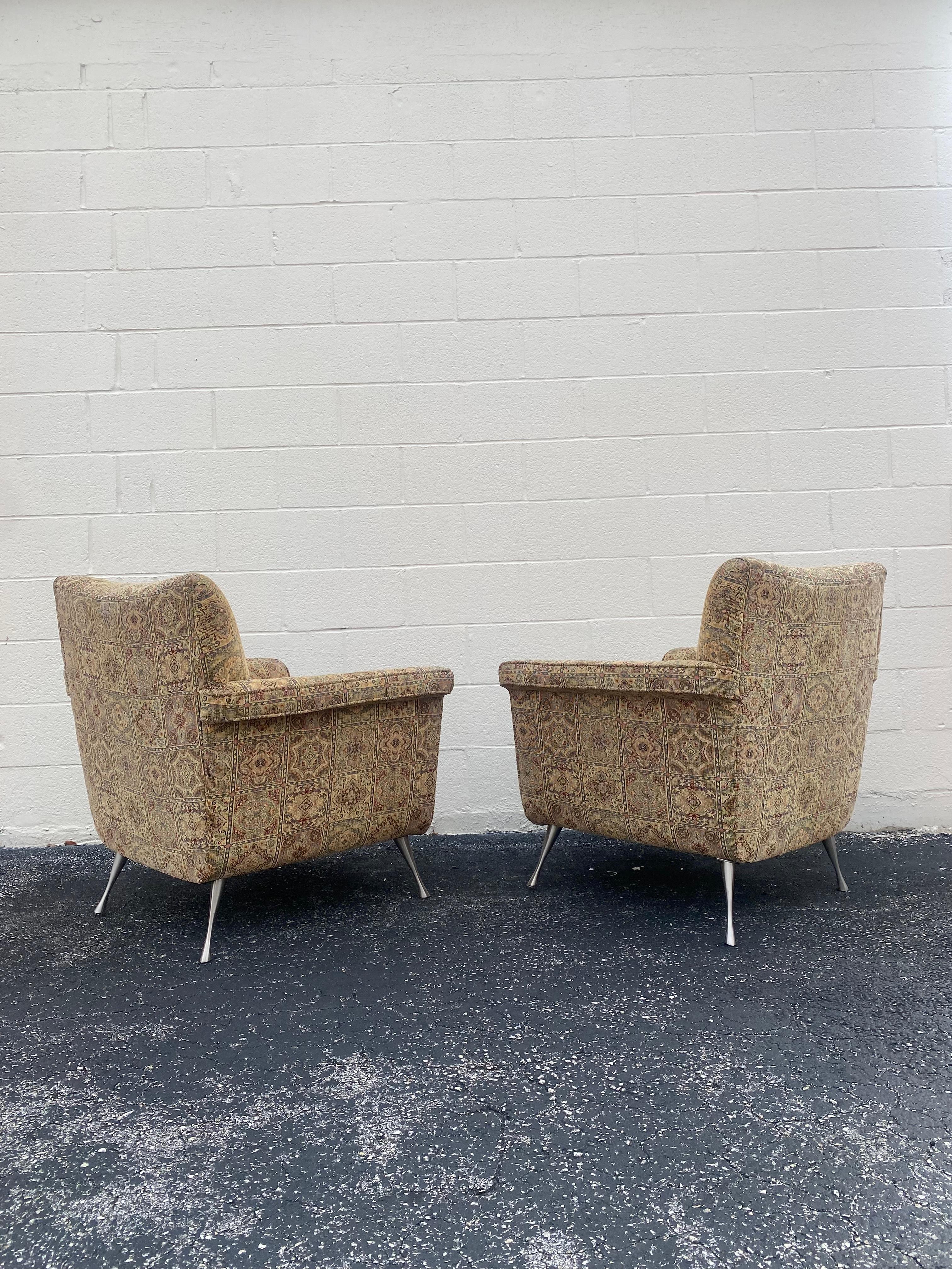 1990s Carter Sculptural Textile Pin Legs Club Chairs, Set of 2 In Excellent Condition For Sale In Fort Lauderdale, FL