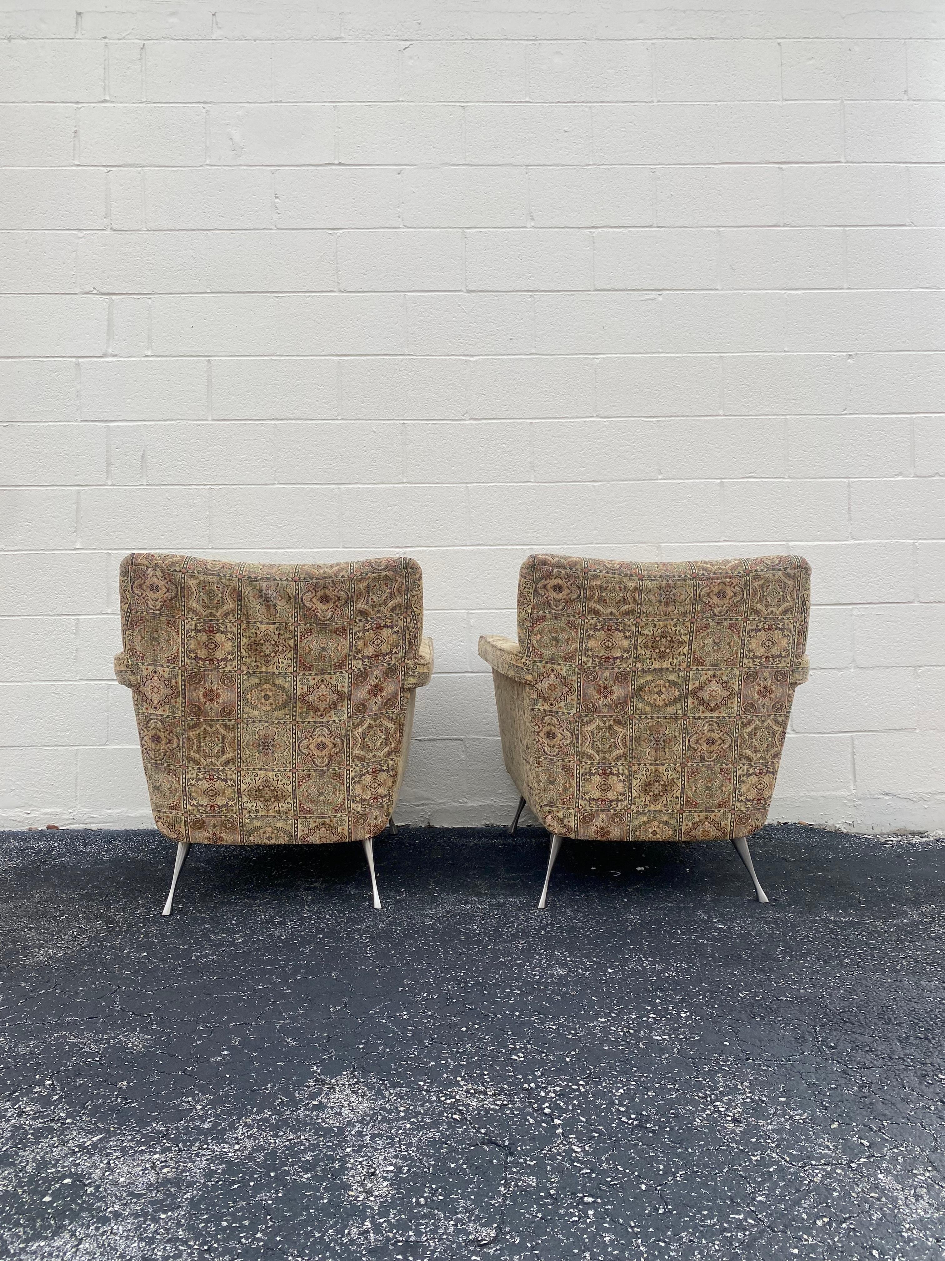 Late 20th Century 1990s Carter Sculptural Textile Pin Legs Club Chairs, Set of 2 For Sale