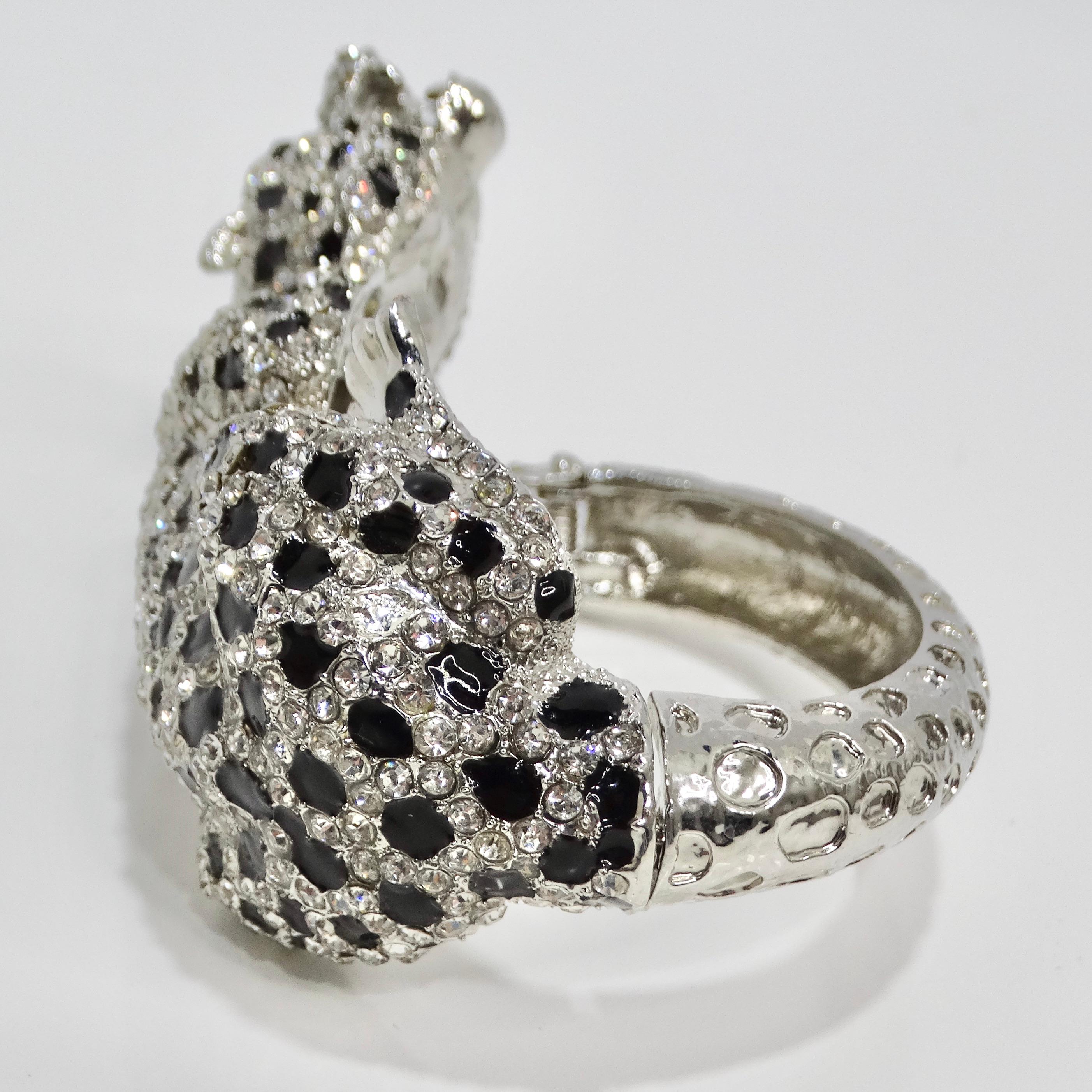 1990s Cartier Inspired Rhinestone Panther Cuff Bracelet For Sale 2
