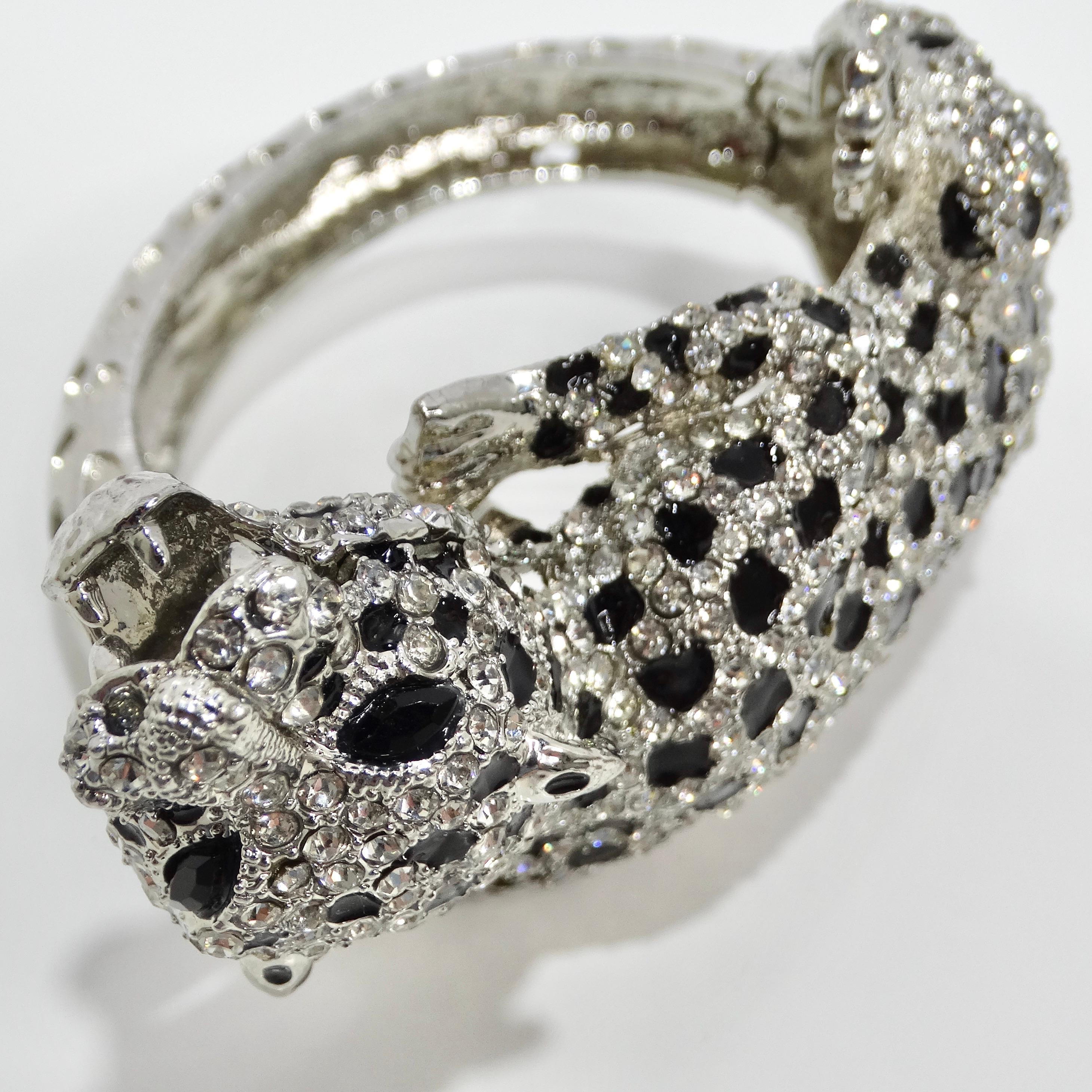 1990s Cartier Inspired Rhinestone Panther Cuff Bracelet For Sale 3