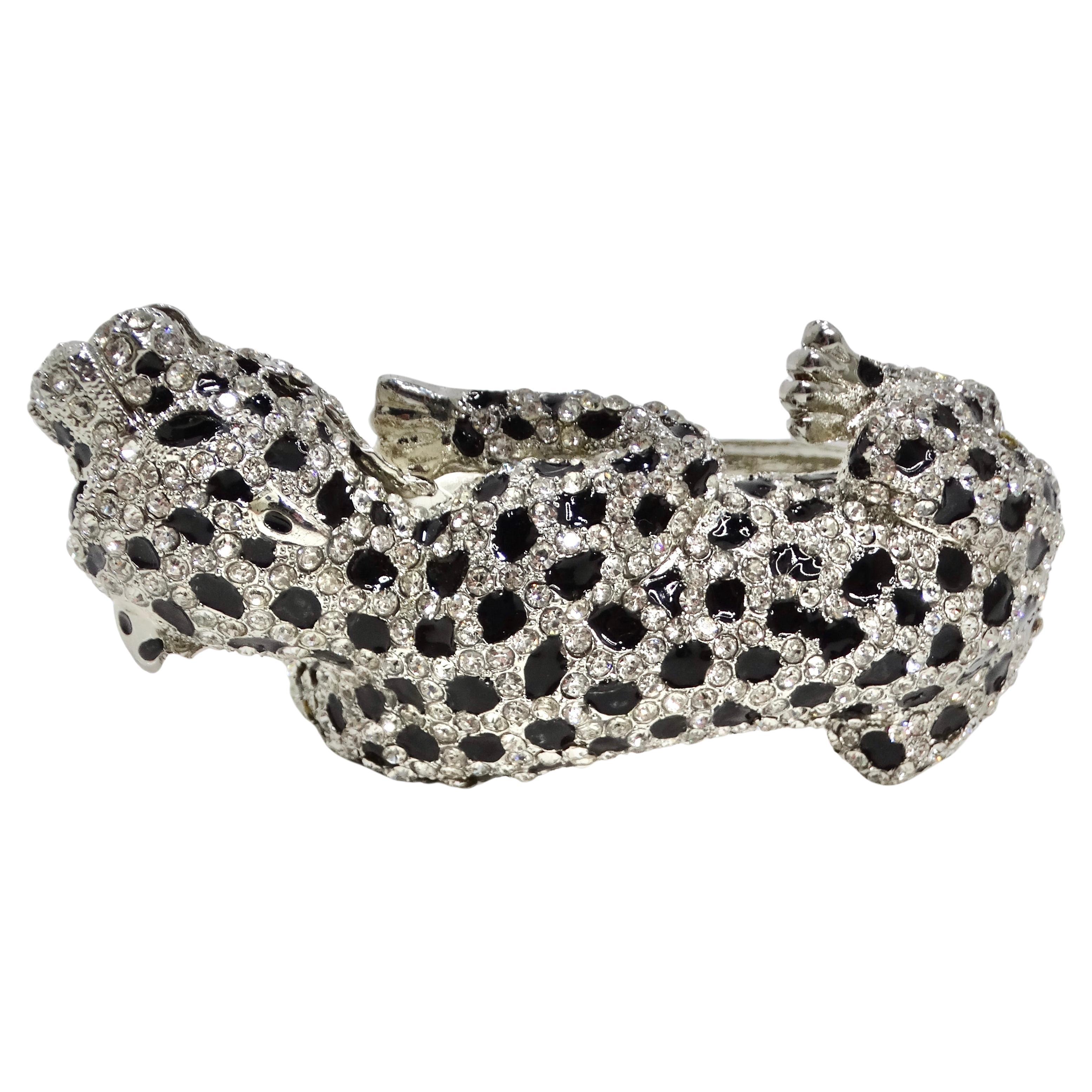 1990s Cartier Inspired Rhinestone Panther Cuff Bracelet For Sale