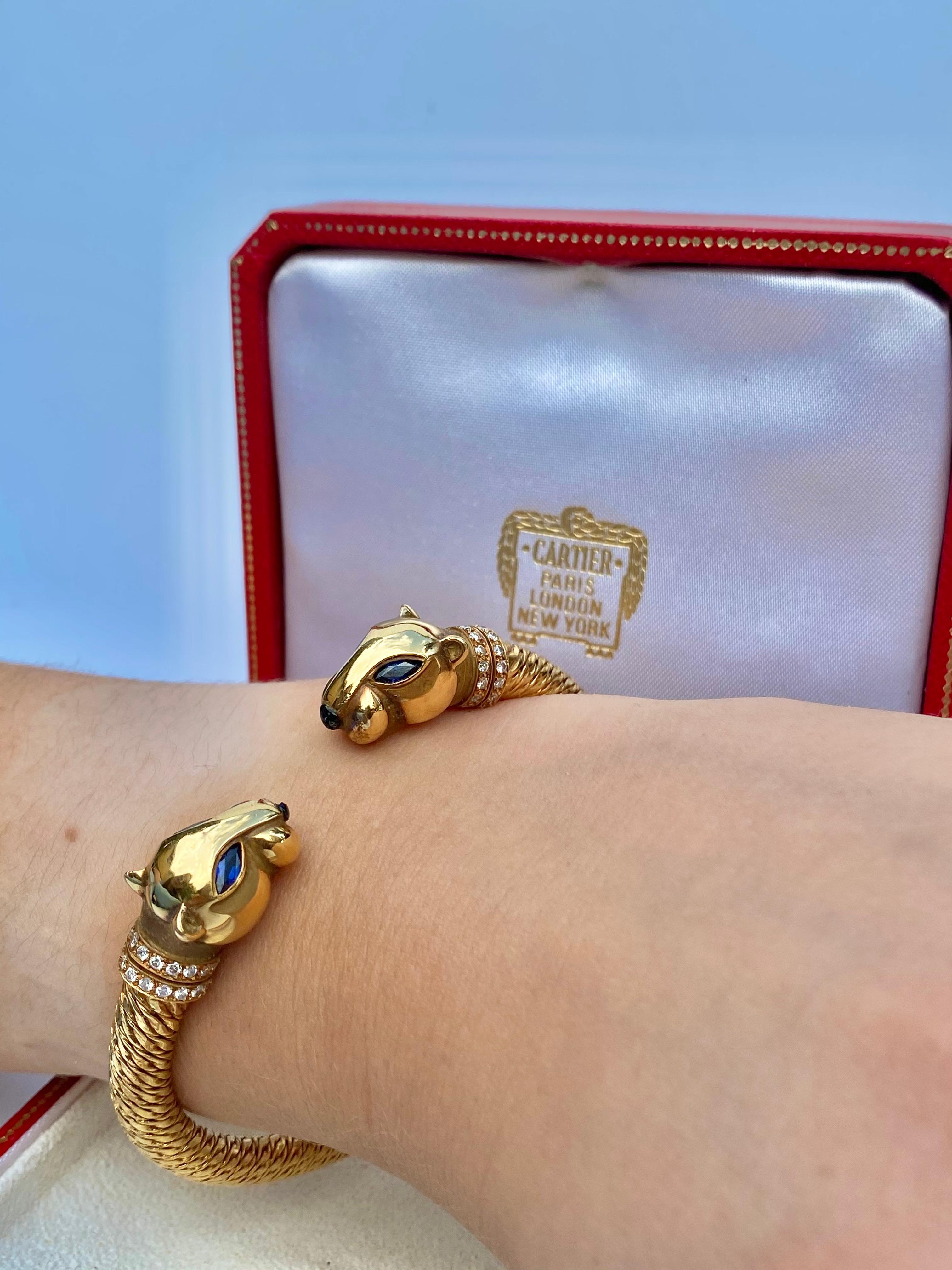 Cartier Panthère Double Headed 18K Gold Bangle with Original Box Papers 5