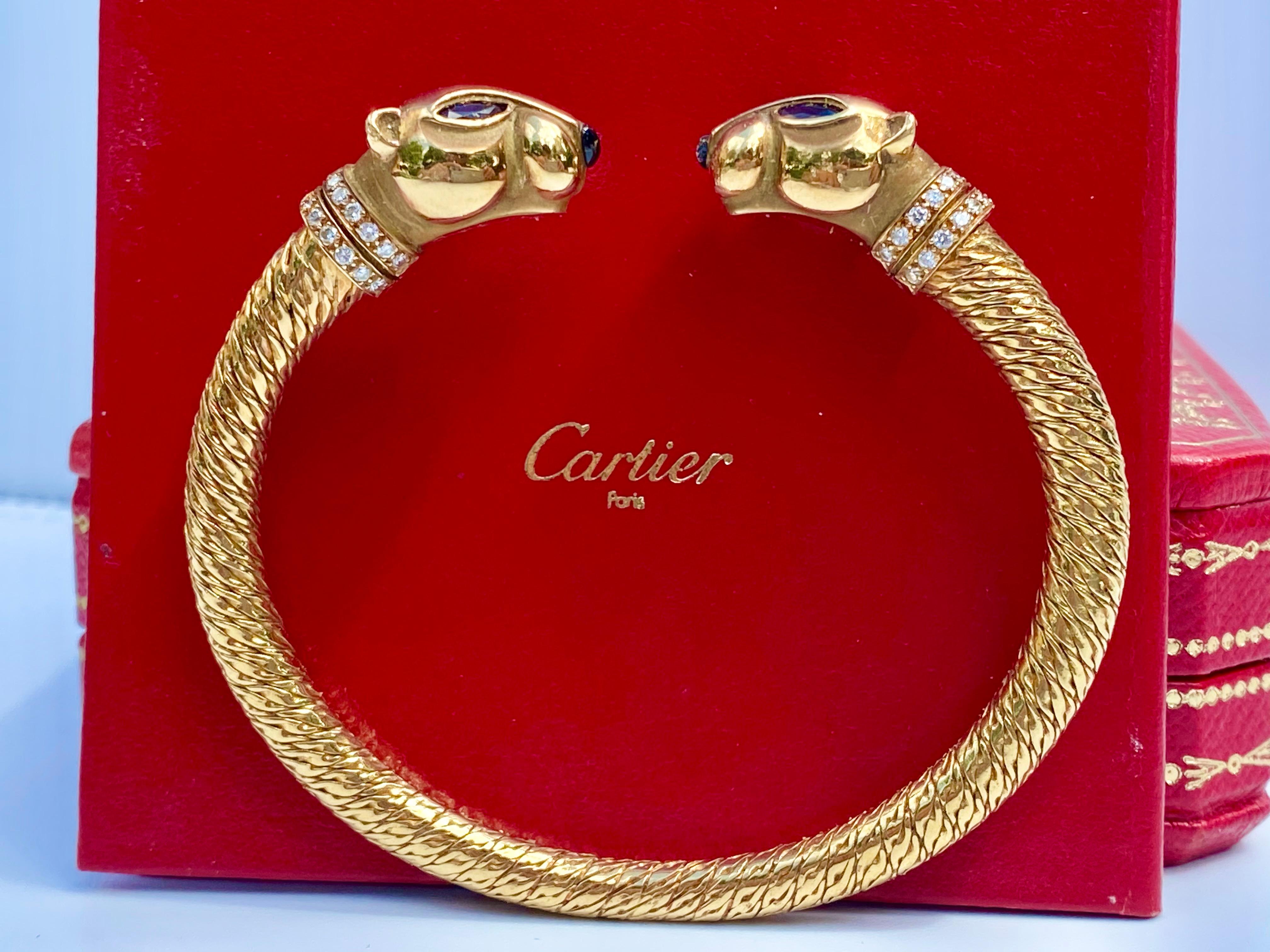 Modern Cartier Panthère Double Headed 18K Gold Bangle with Original Box Papers