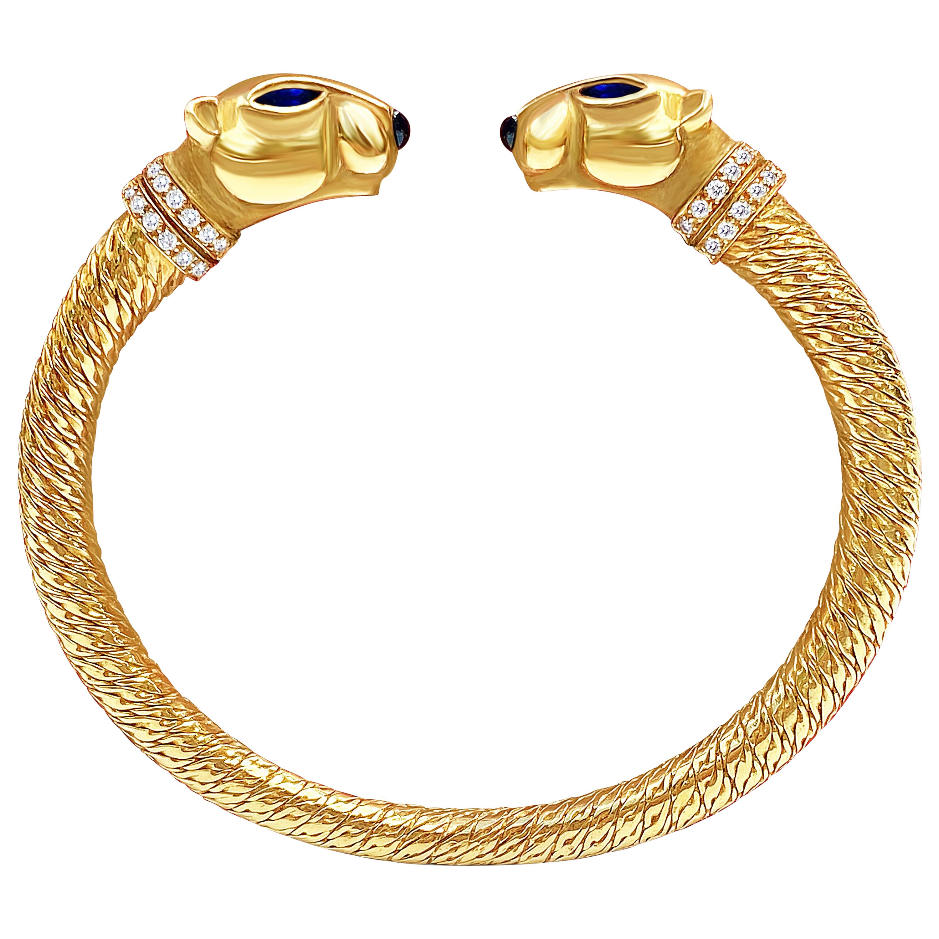 Cartier Panthère Double Headed 18K Gold Bangle with Original Box Papers For  Sale at 1stDibs