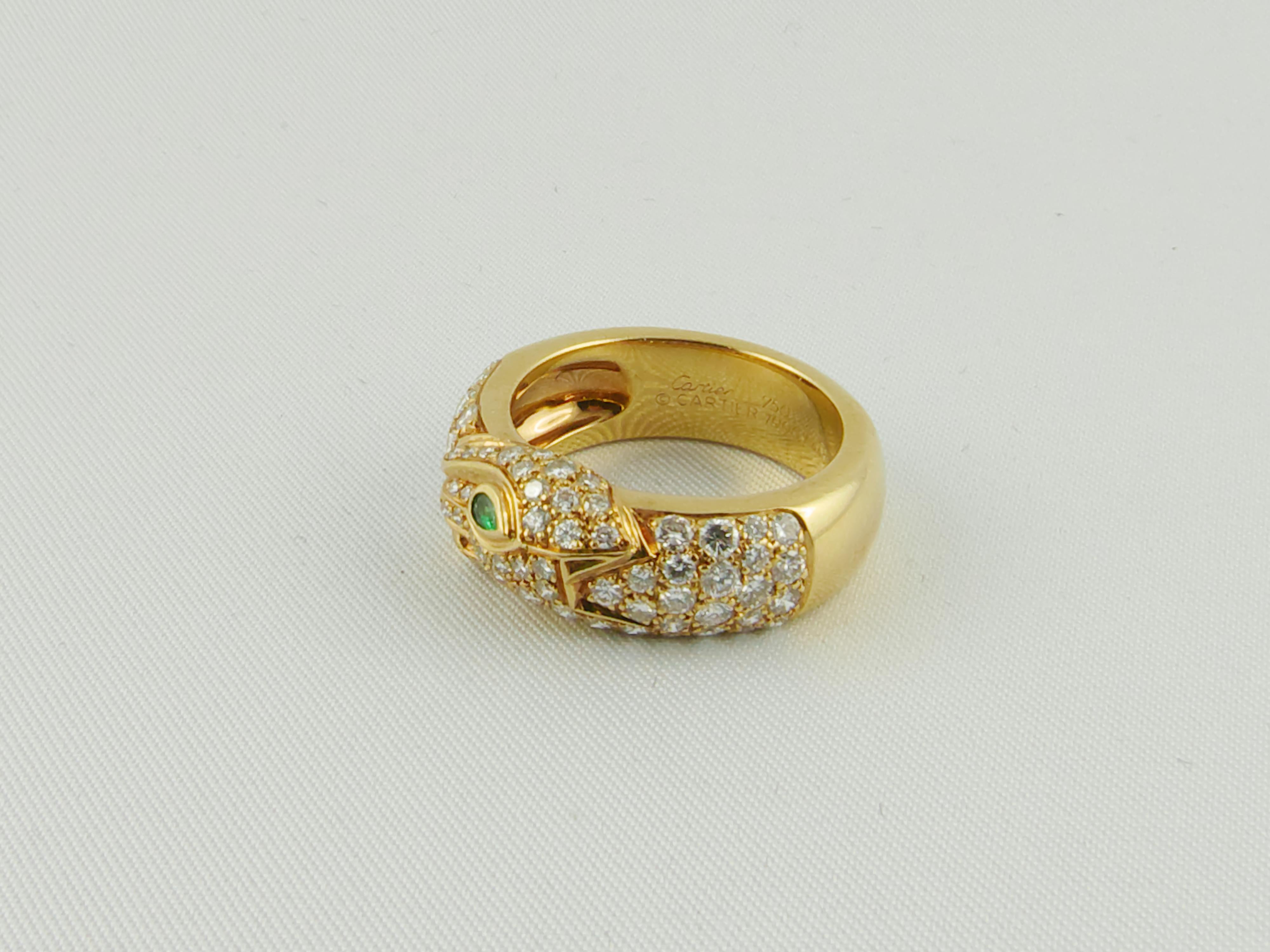 Brilliant Cut 1990s Cartier Panthère Yellow Gold Diamond and Tsavorite Ring