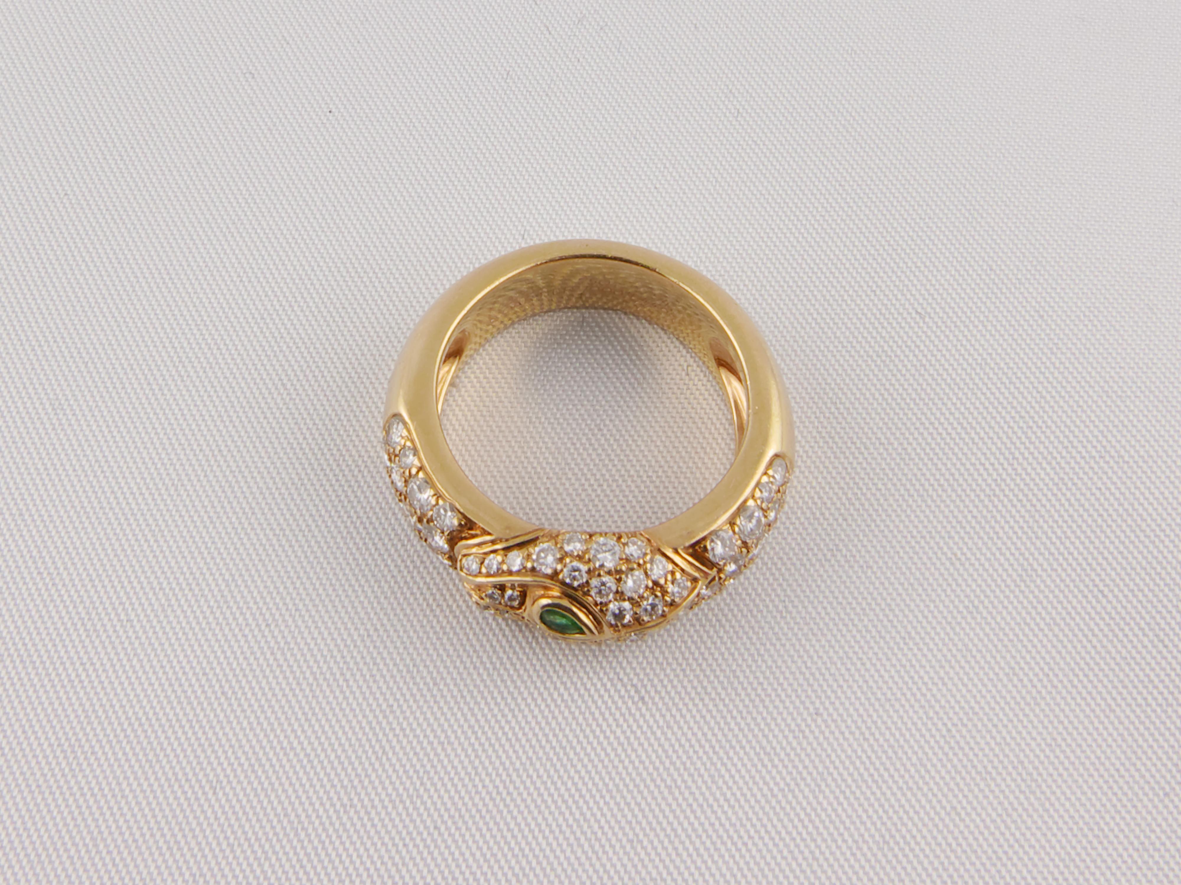 1990s Cartier Panthère Yellow Gold Diamond and Tsavorite Ring 2
