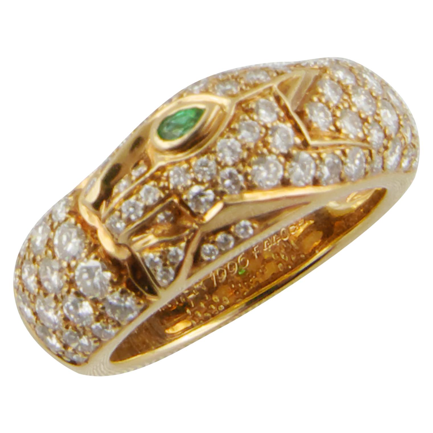 1990s Cartier Panthère Yellow Gold Diamond and Tsavorite Ring