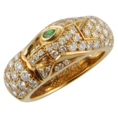 1990s Cartier Panthère Yellow Gold Diamond and Tsavorite Ring