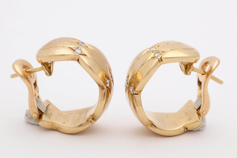 1990s Cartier Paris Quilt Pattern Diamond and Gold Half Hoop Earrings ...