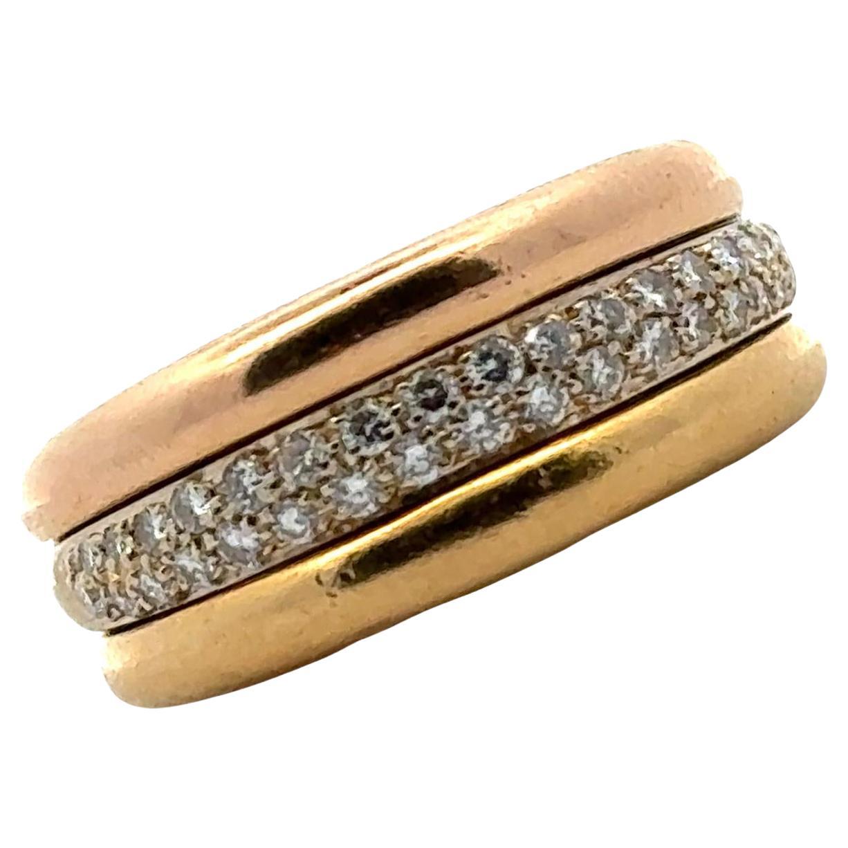 1990's Cartier Trinity Pave Diamond 18 Karat Tri-Color Gold Band Ring Sz 48 For Sale