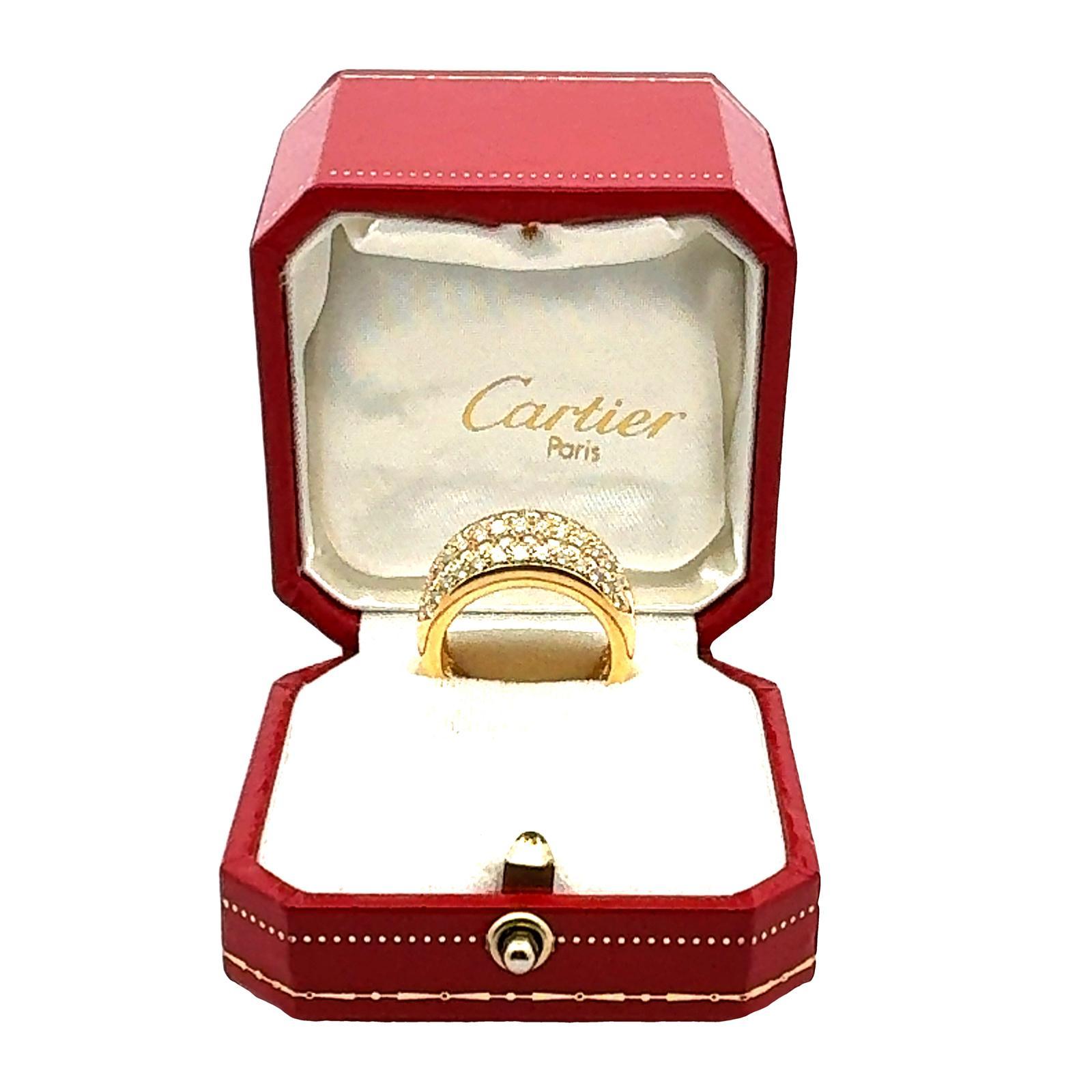 1990's Cartier Two Row Diamond 18 Karat Yellow Gold Vintage Band Ring Size 54 In Excellent Condition In Boca Raton, FL