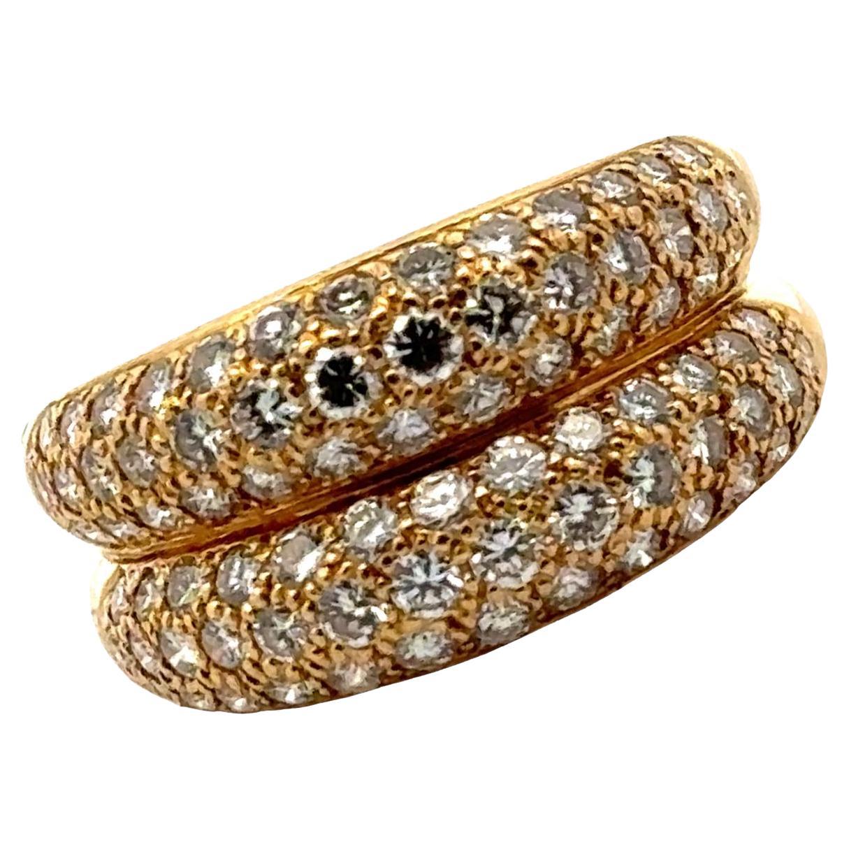 1990's Cartier Two Row Diamond 18 Karat Yellow Gold Vintage Band Ring Size 54 For Sale