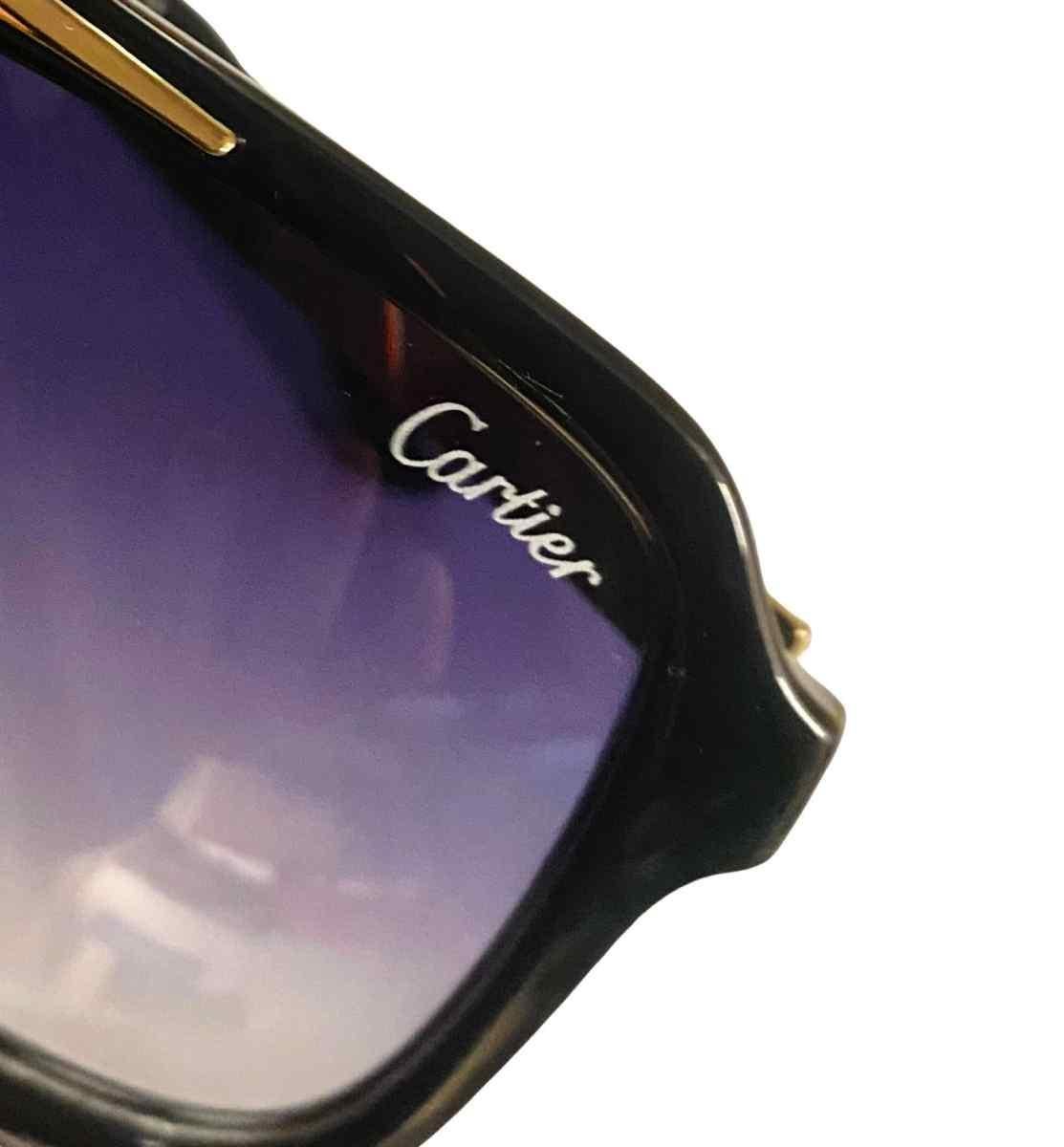 1990 Lunettes de soleil en résine noire plaquée or de Cartier Vendome en vente 3