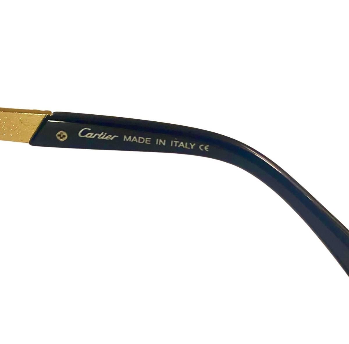 1990 Lunettes de soleil en résine noire plaquée or de Cartier Vendome en vente 4