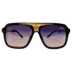 1990s Cartier Vendome Gold Plated Black Resin Sunglasses