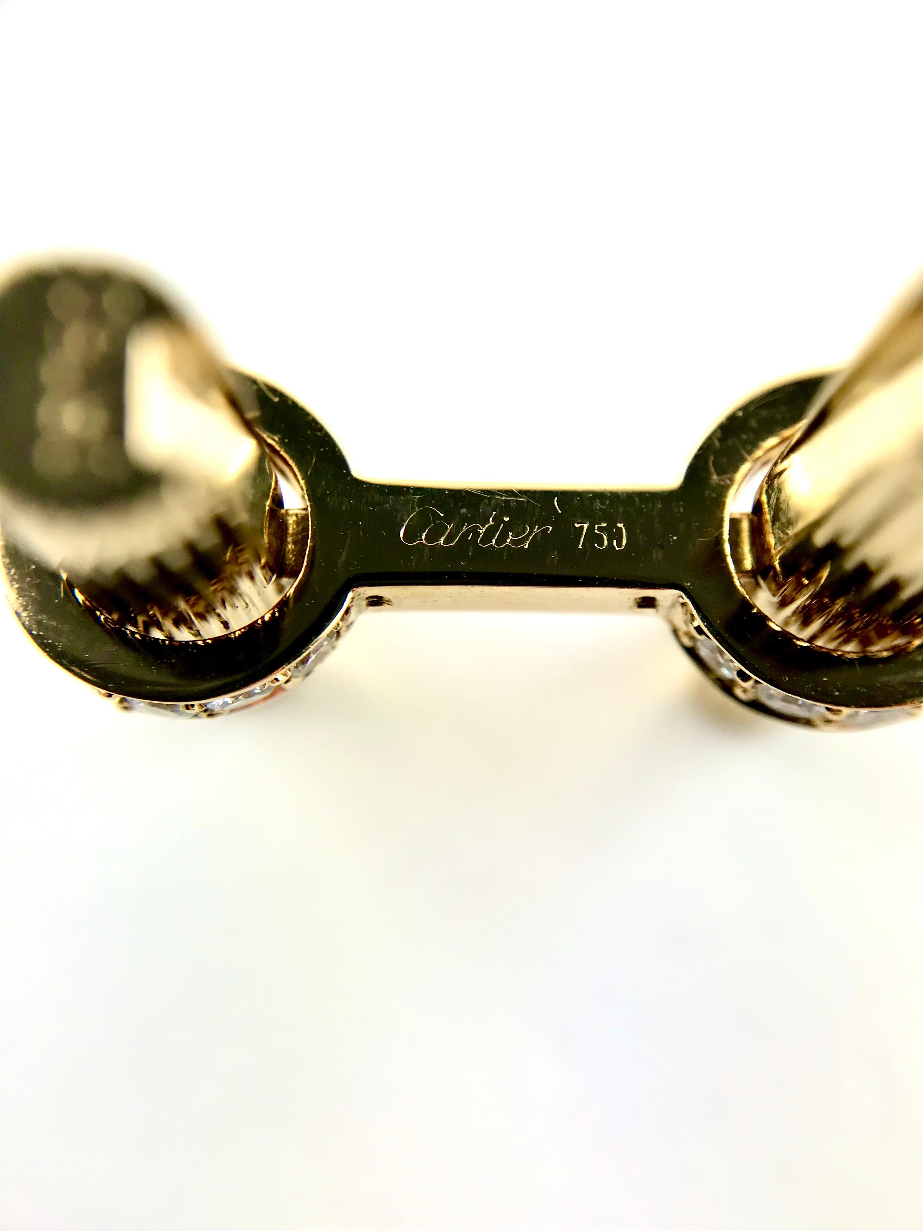 Men's 1990’s Cartier Yellow Gold and Diamond Baton Cufflinks For Sale