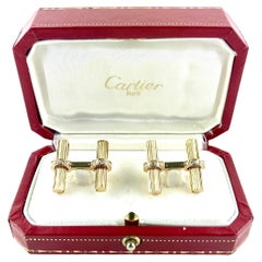 Retro 1990’s Cartier Yellow Gold and Diamond Baton Cufflinks