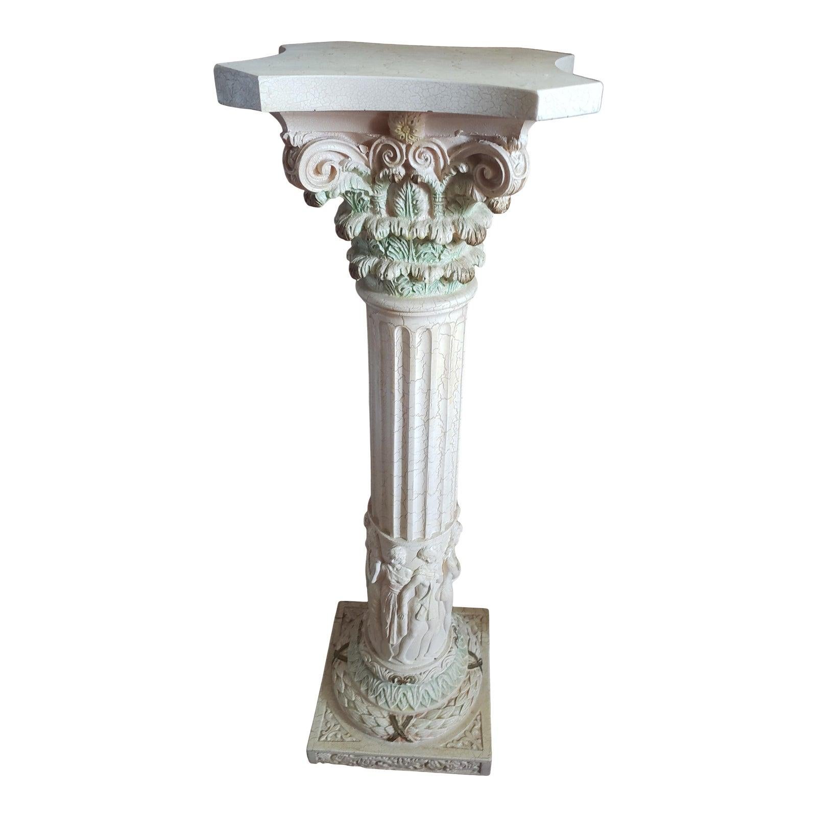 1990s Carved Corinthian Resin Pedestal Stand For Sale