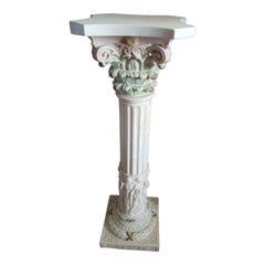 Vintage 1990s Carved Corinthian Resin Pedestal Stand