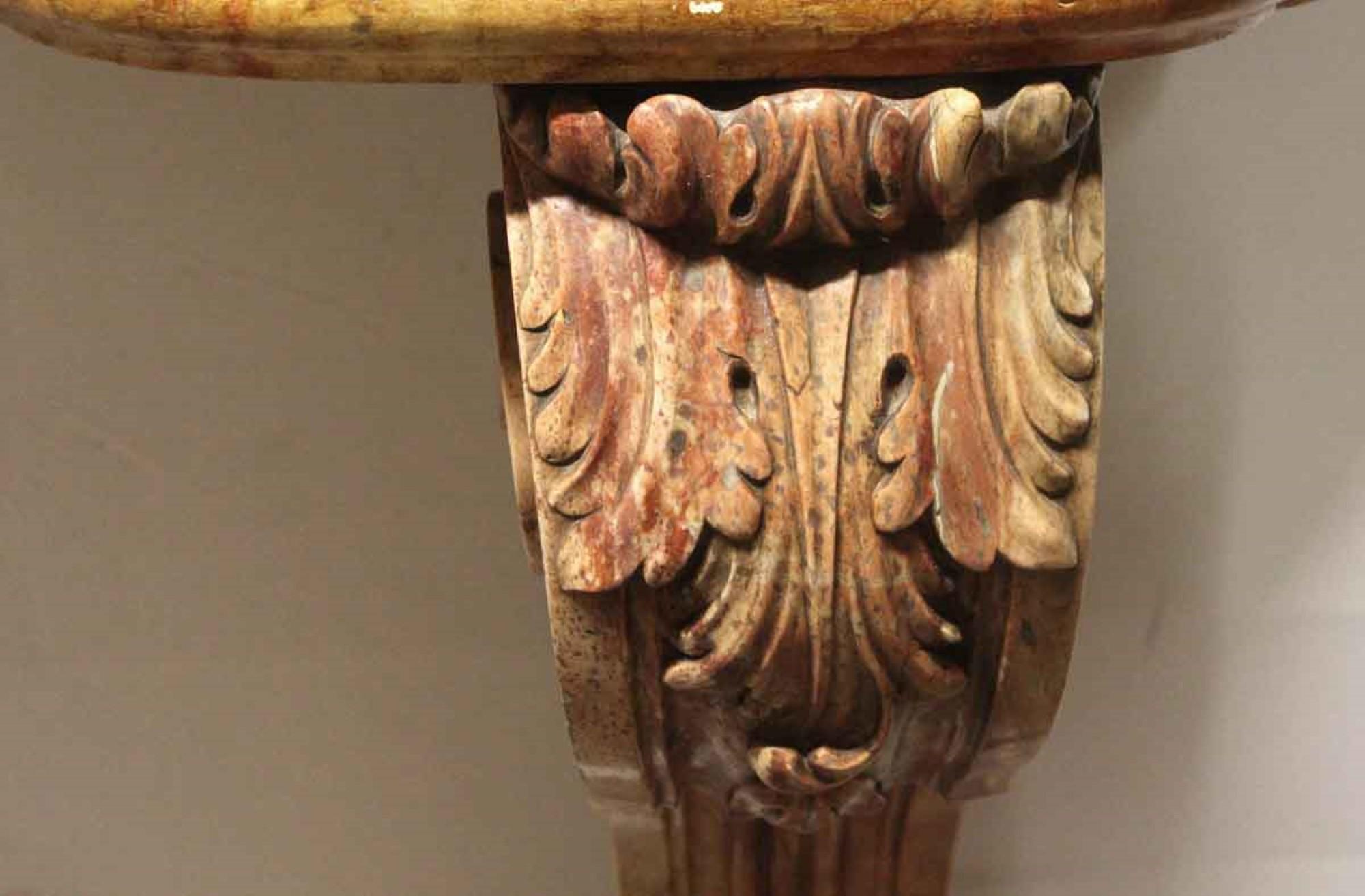 1990s Carved Marble Entryway Console Table with Faux Marble Top 3