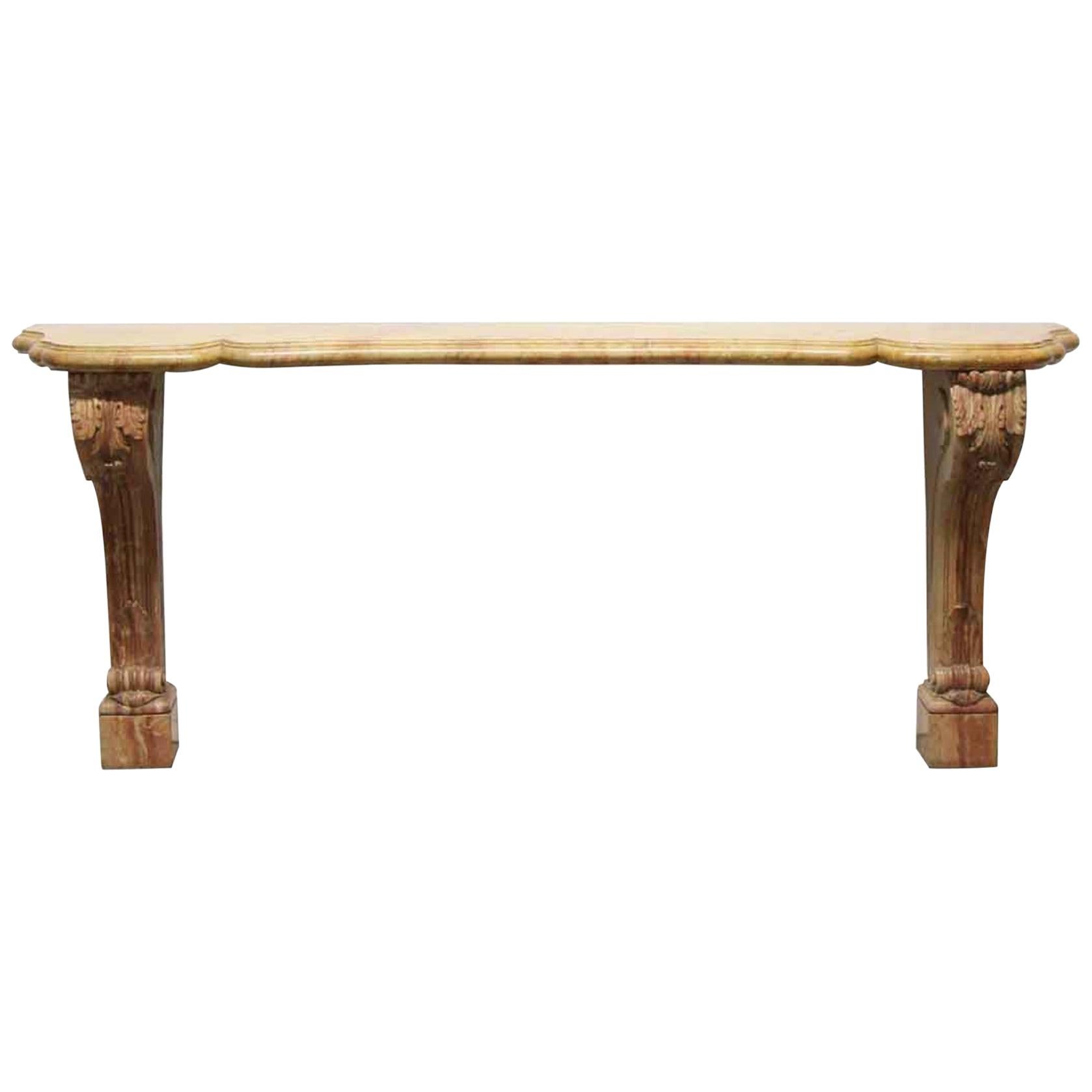 1990s Carved Marble Entryway Console Table with Faux Marble Top