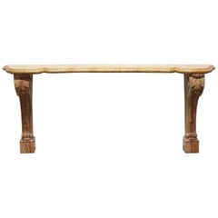 1990s Carved Marble Entryway Console Table with Faux Marble Top