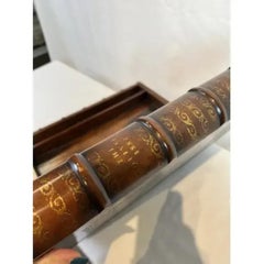 1990s Carved Wood Faux Leather Book Box with Gold Accents and Backgammon Set