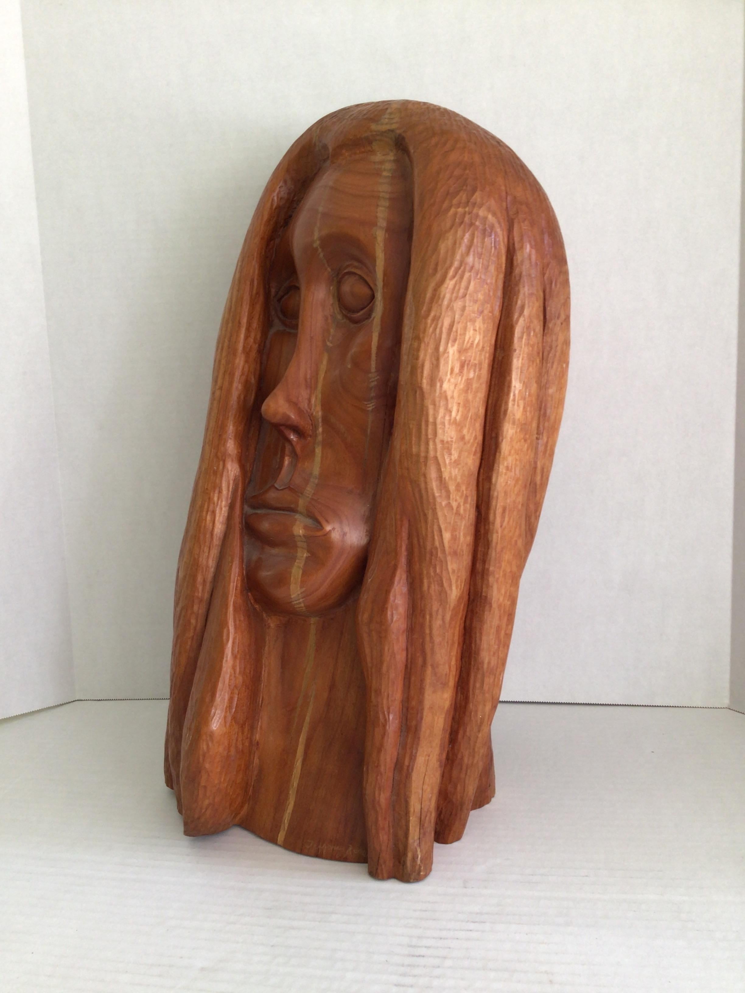 Sculpture en Wood Wood des années 1990 représentant une tête de femme Bon état - En vente à Tarrytown, NY