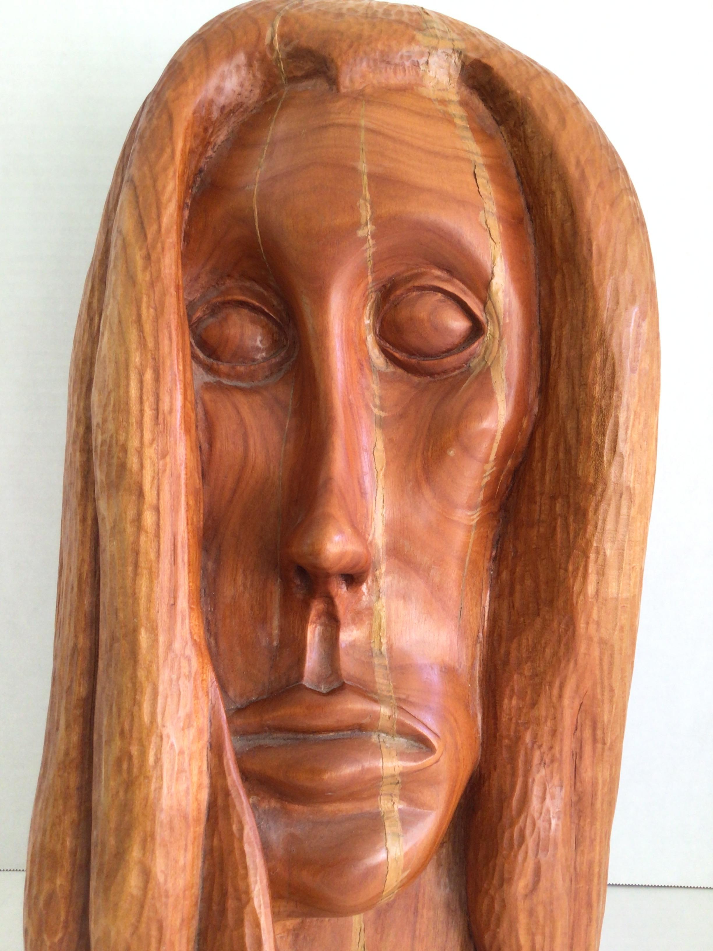 Bois Sculpture en Wood Wood des années 1990 représentant une tête de femme en vente