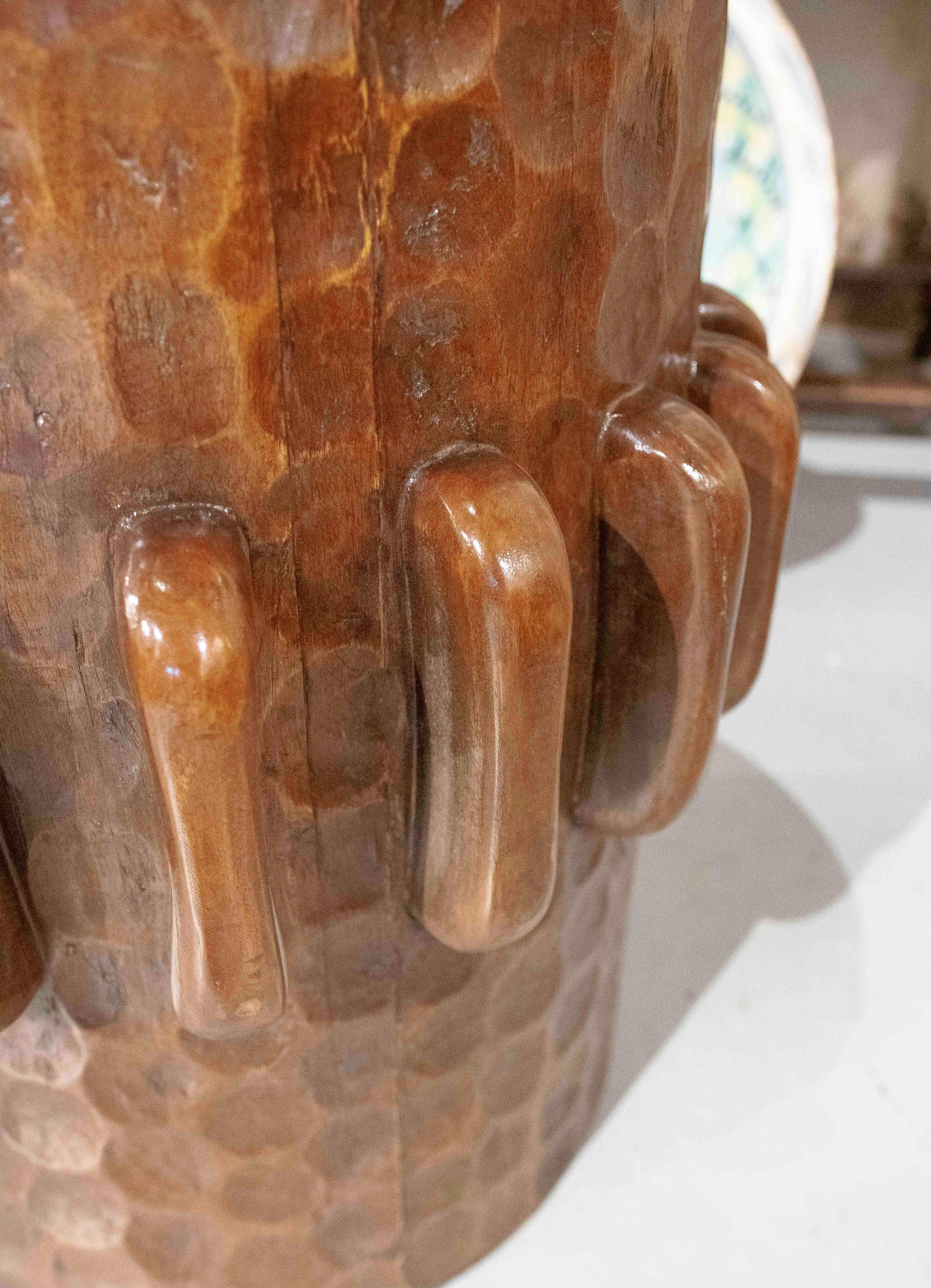 1990s Carved Wooden Stool with Ethnic Design For Sale 5