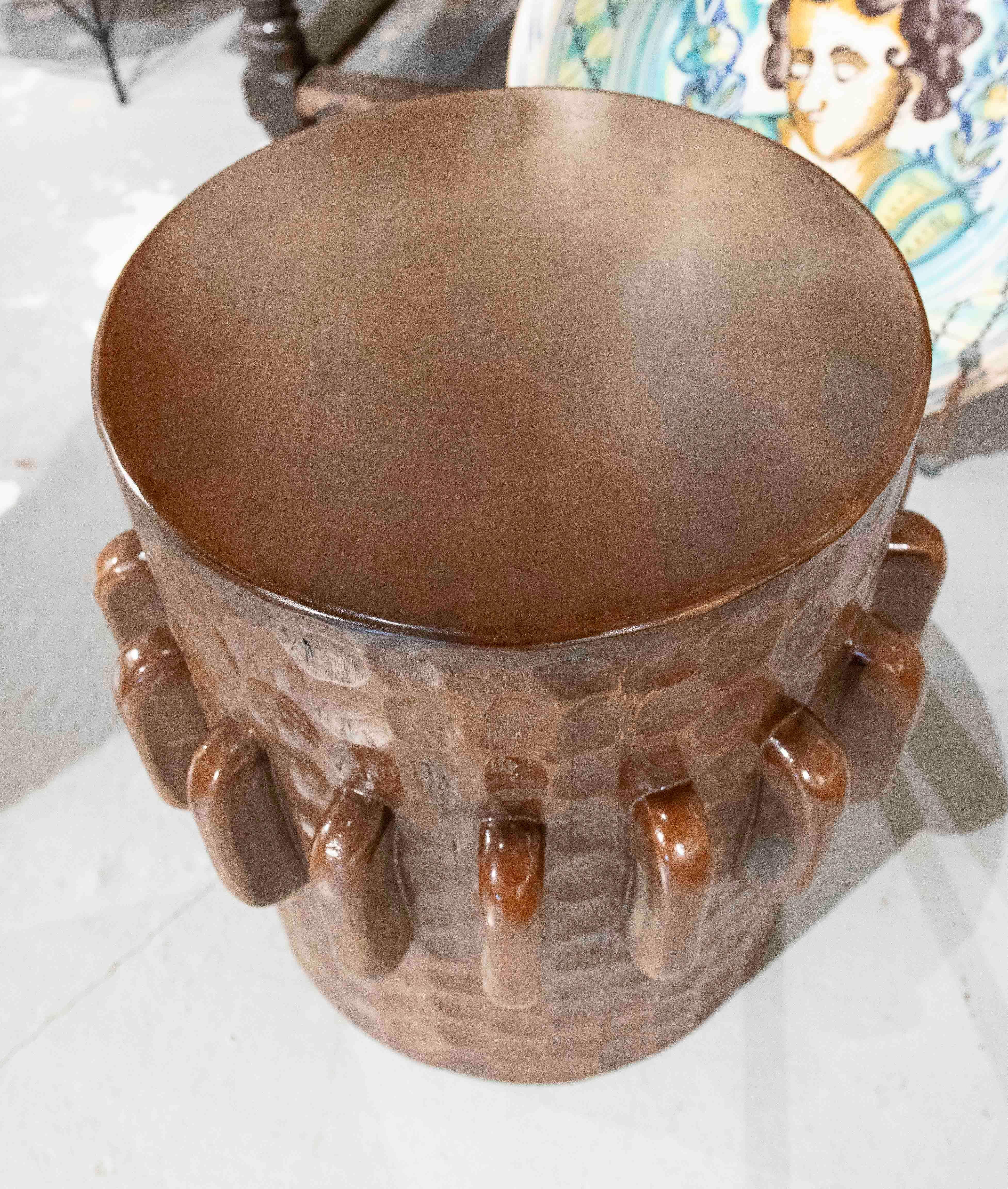 1990s Carved Wooden Stool with Ethnic Design For Sale 6