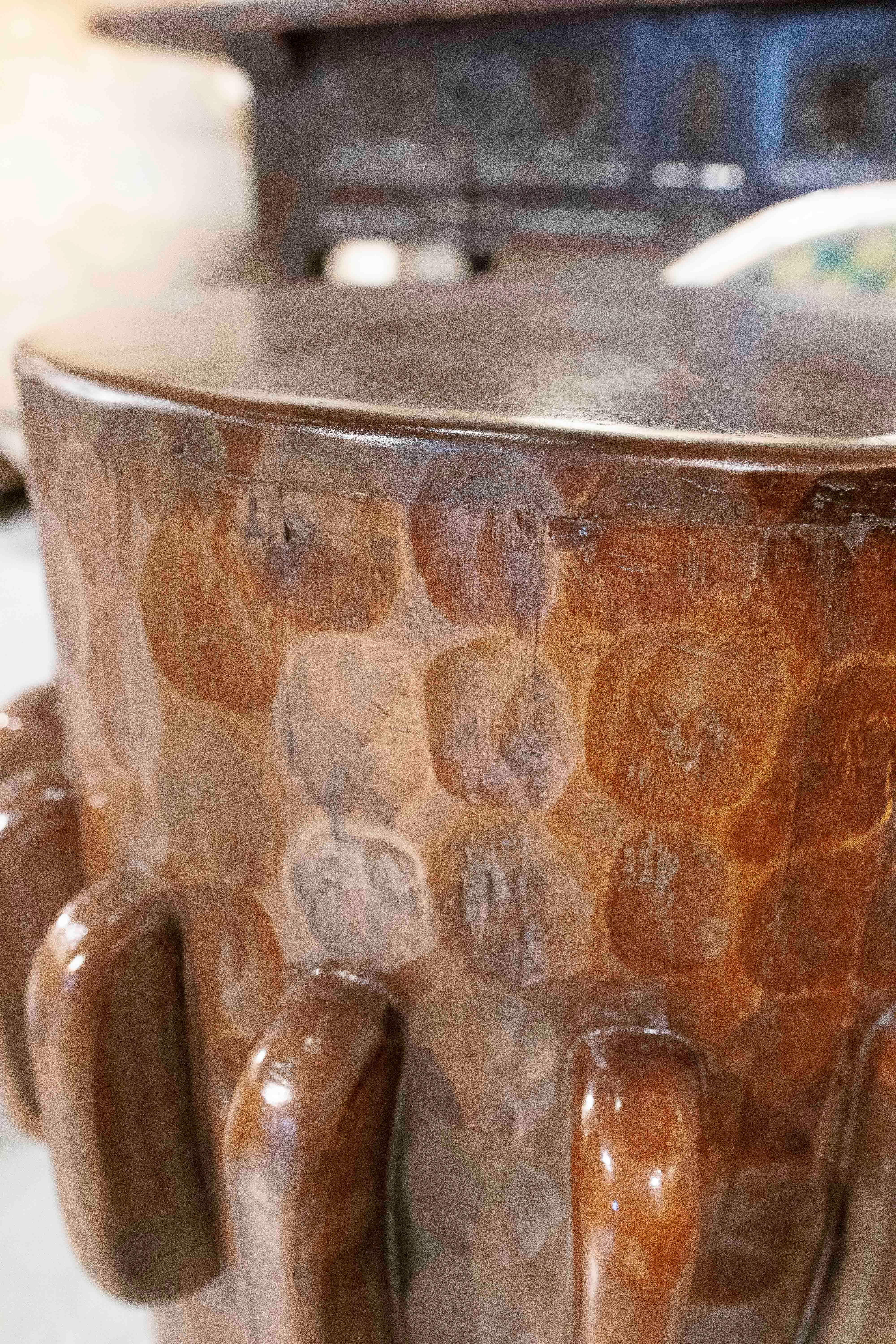 1990s Carved Wooden Stool with Ethnic Design For Sale 7