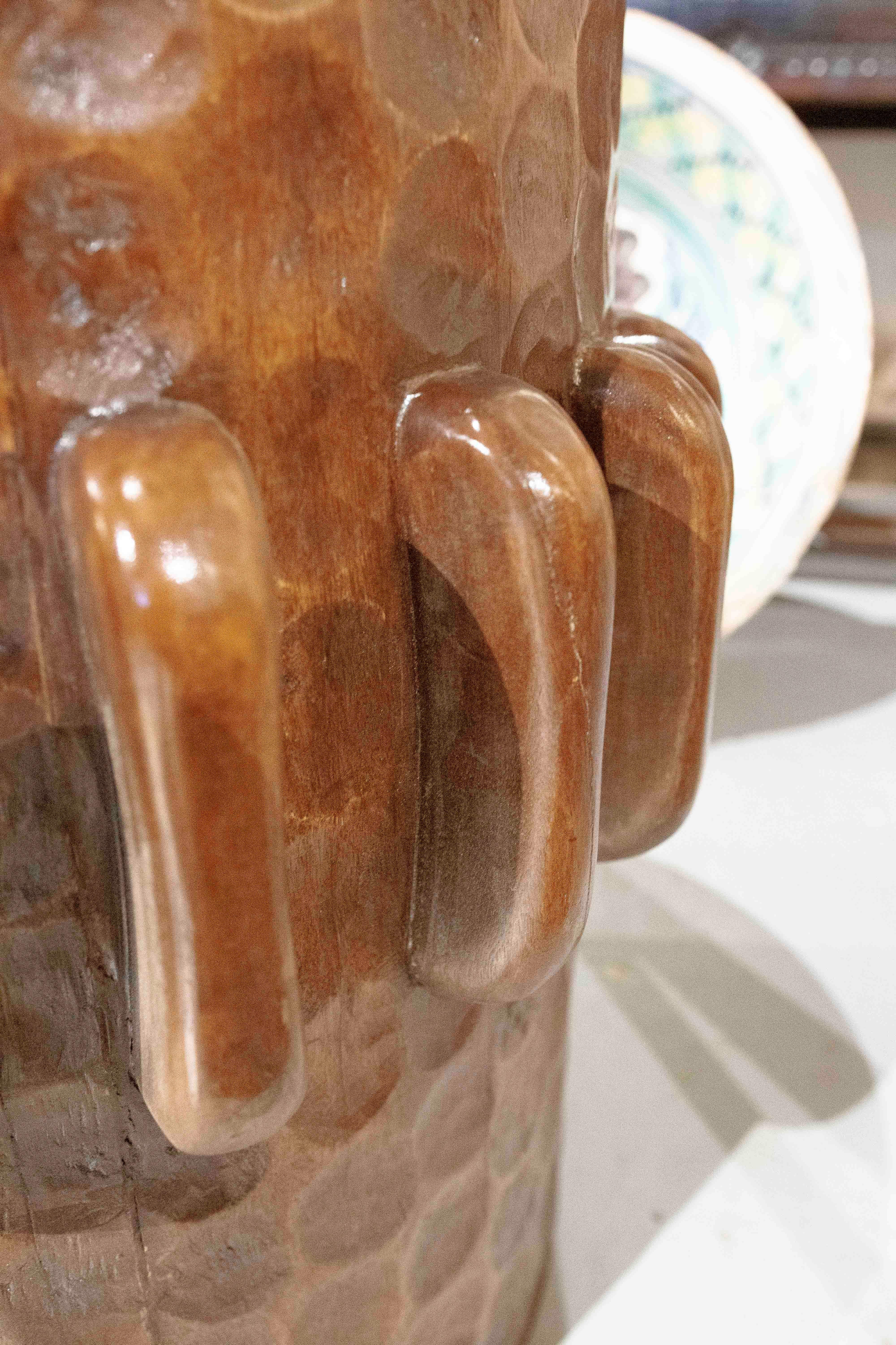 1990s Carved Wooden Stool with Ethnic Design For Sale 9