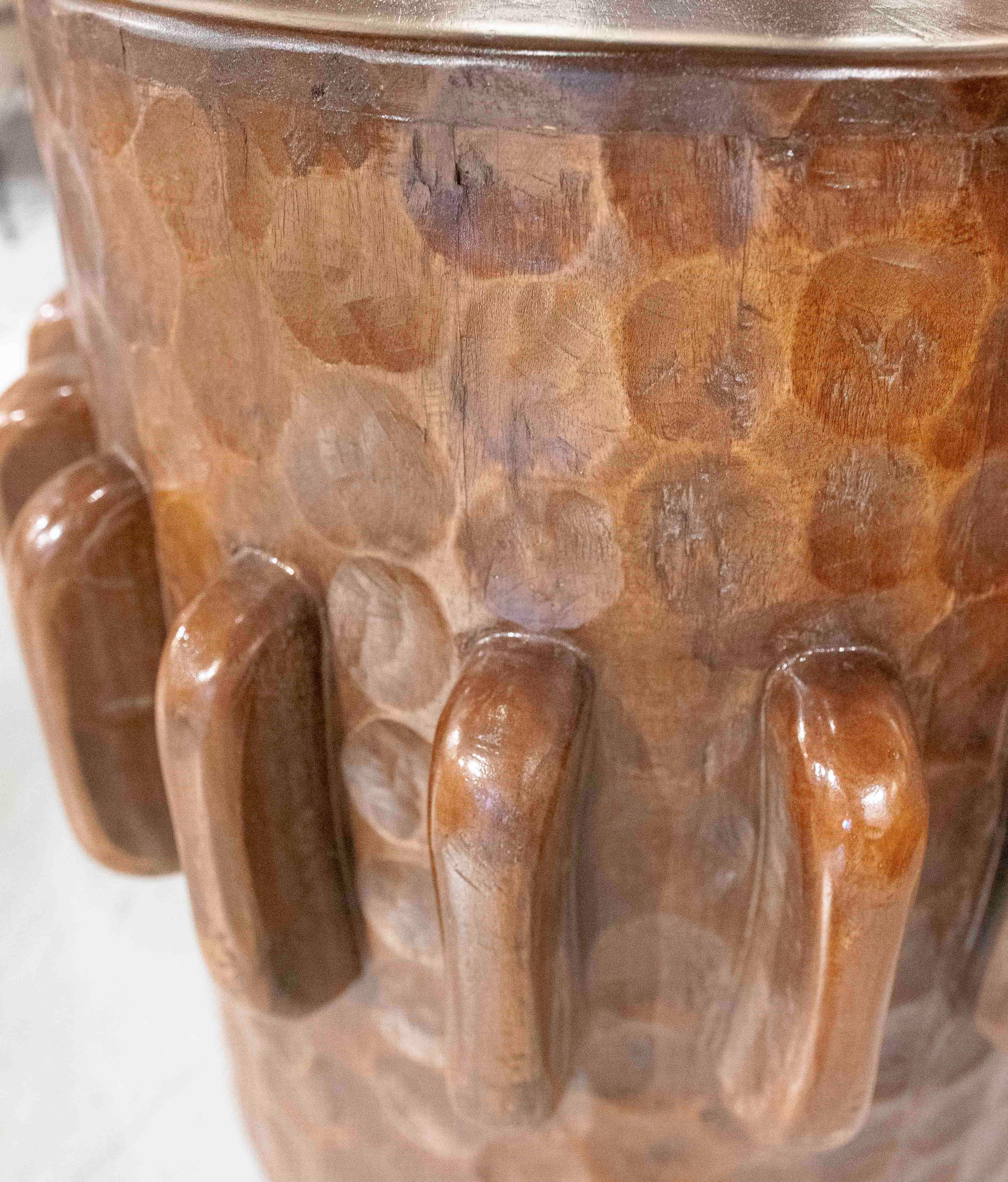 1990s Carved Wooden Stool with Ethnic Design For Sale 3