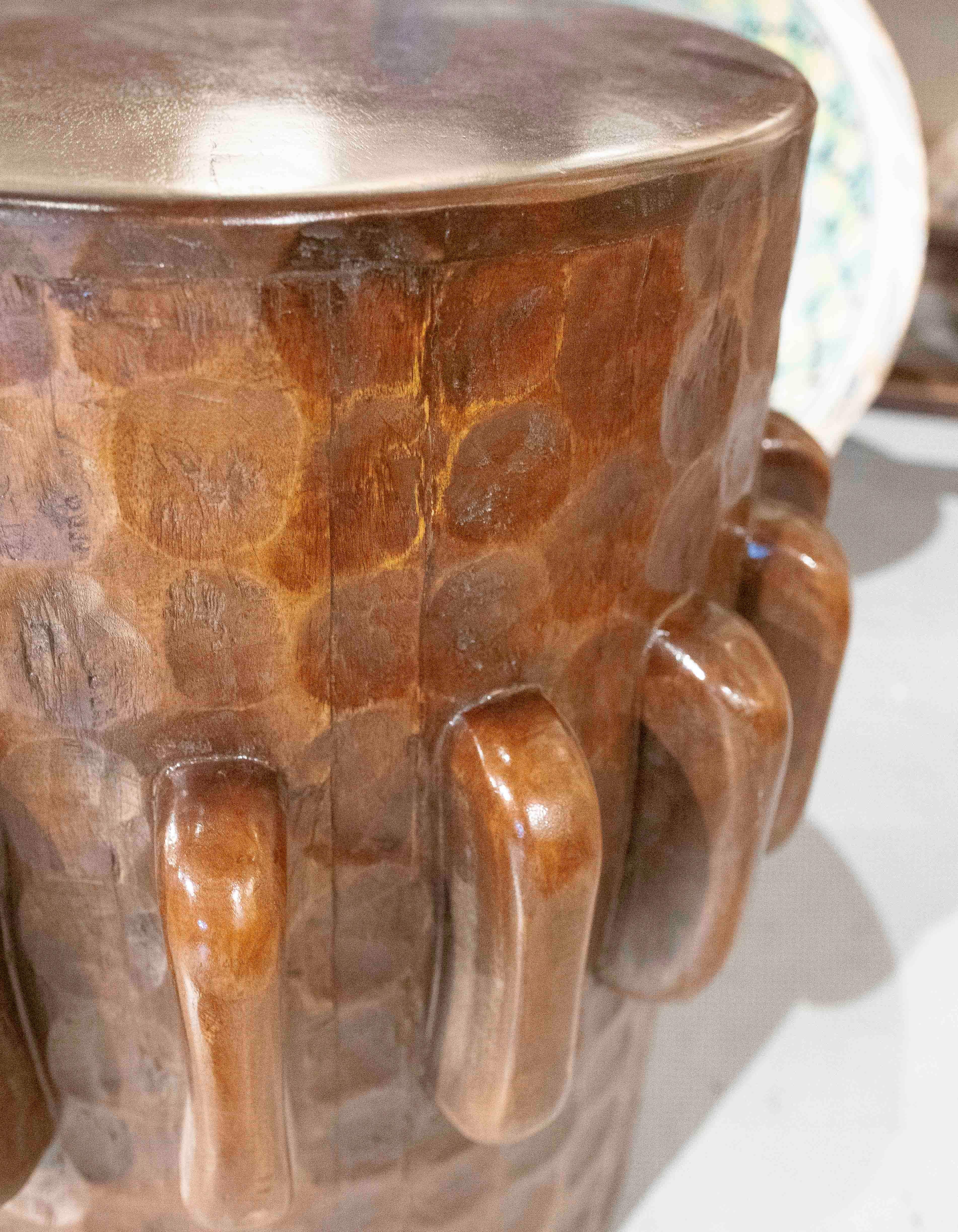 1990s Carved Wooden Stool with Ethnic Design For Sale 4