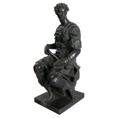 1990s Cast Bronze Sculpture of a Sitting Roman in Armour