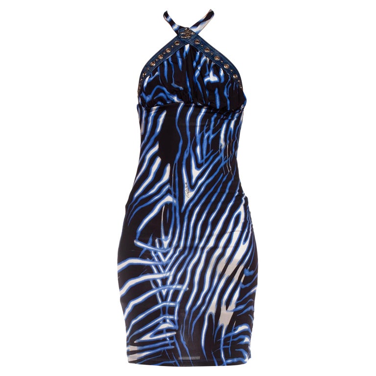 blue and black zebra print dress Blue & Black Zebra Print Mesh Shirt Jersey Dress