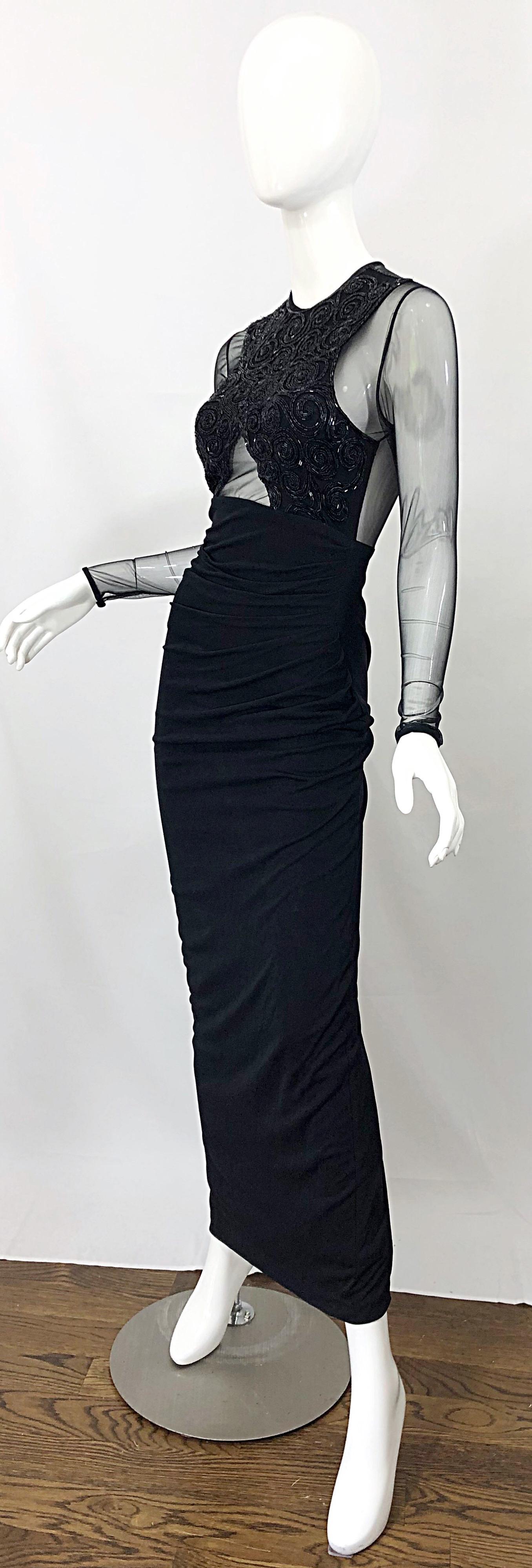 1990s CD GREENE Couture Beaded Silk Jersey Cut - Out Sexy Vintage 90s Gown Dress 5
