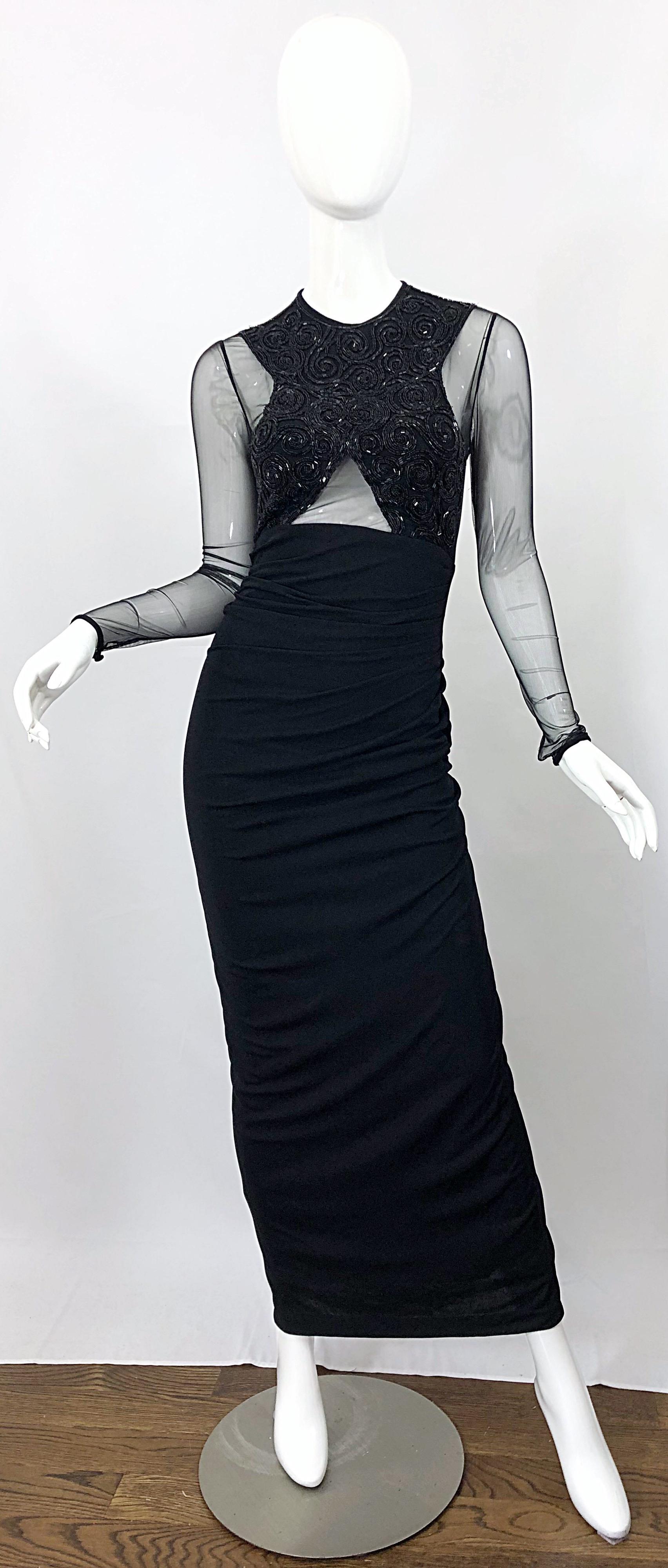 1990s CD GREENE Couture Beaded Silk Jersey Cut - Out Sexy Vintage 90s Gown Dress For Sale 6