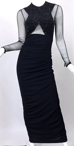 1990s CD GREENE Couture Beaded Silk Jersey Cut - Out Sexy Vintage 90s Gown Dress