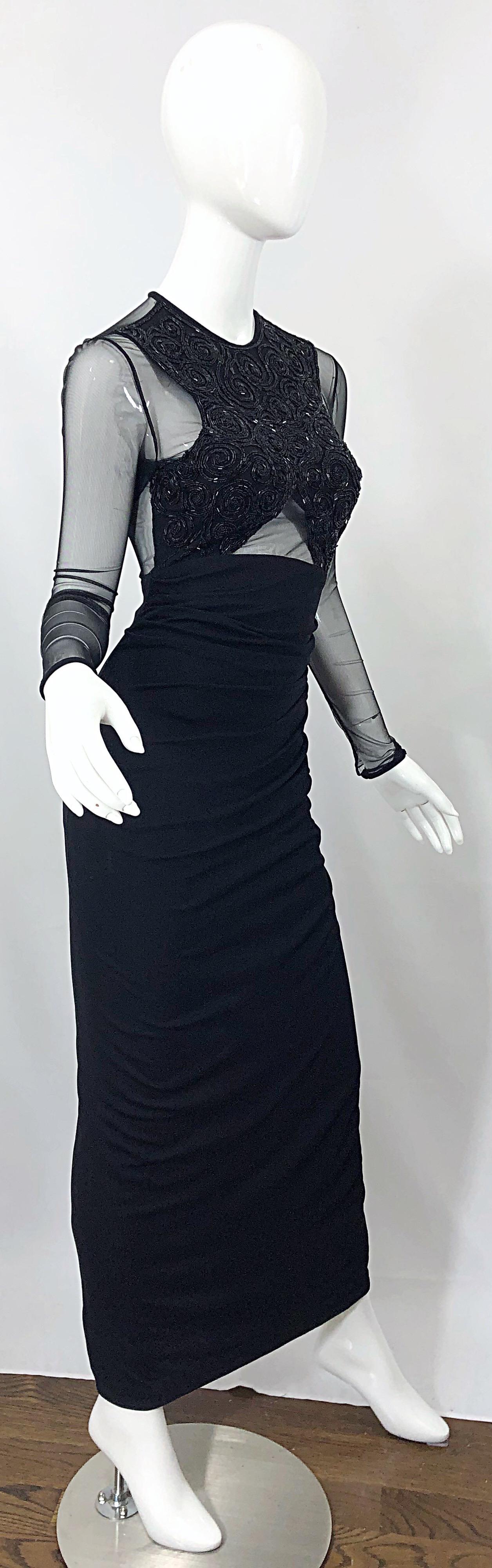 1990s CD GREENE Couture Beaded Silk Jersey Cut - Out Sexy Vintage 90s Gown Dress Damen