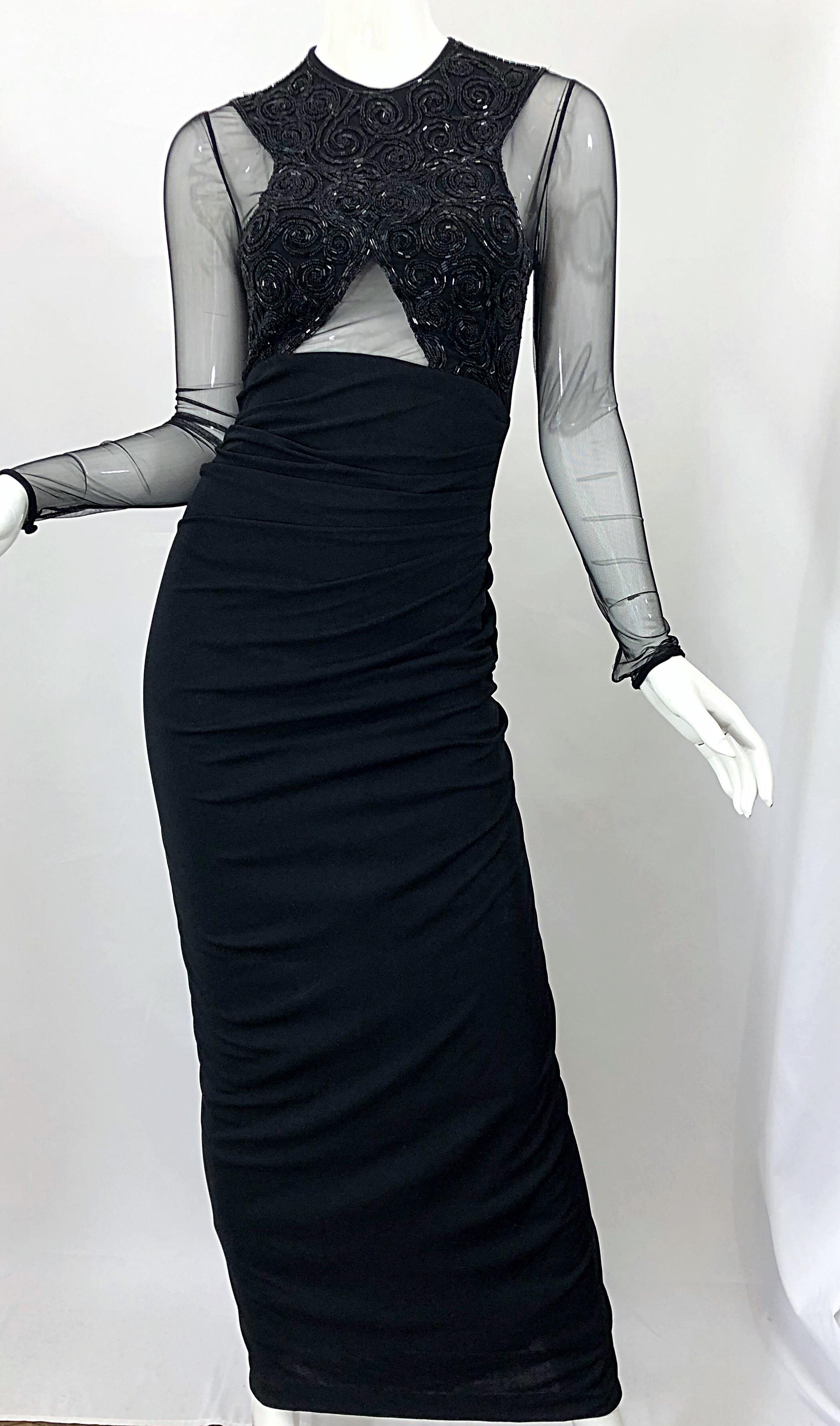 Women's 1990s CD GREENE Couture Beaded Silk Jersey Cut - Out Sexy Vintage 90s Gown Dress For Sale
