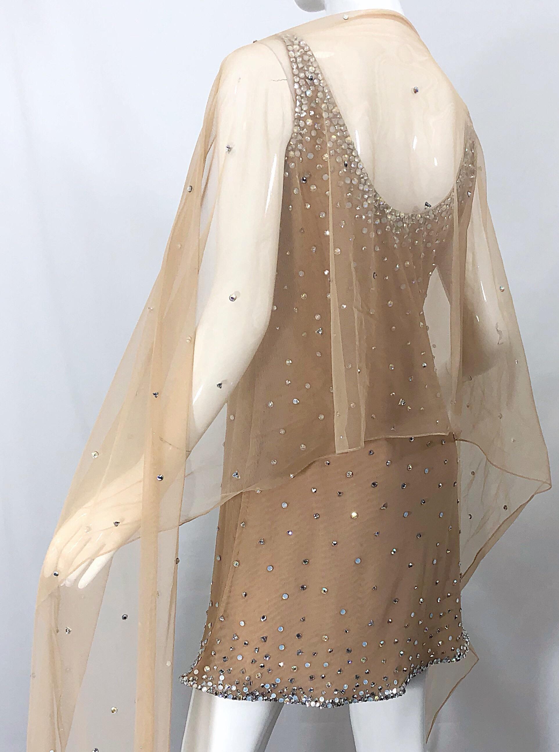 Sex and the City CD Greene Nude Beige Rhinestone Crystal Vintage Dress + Shawl 5