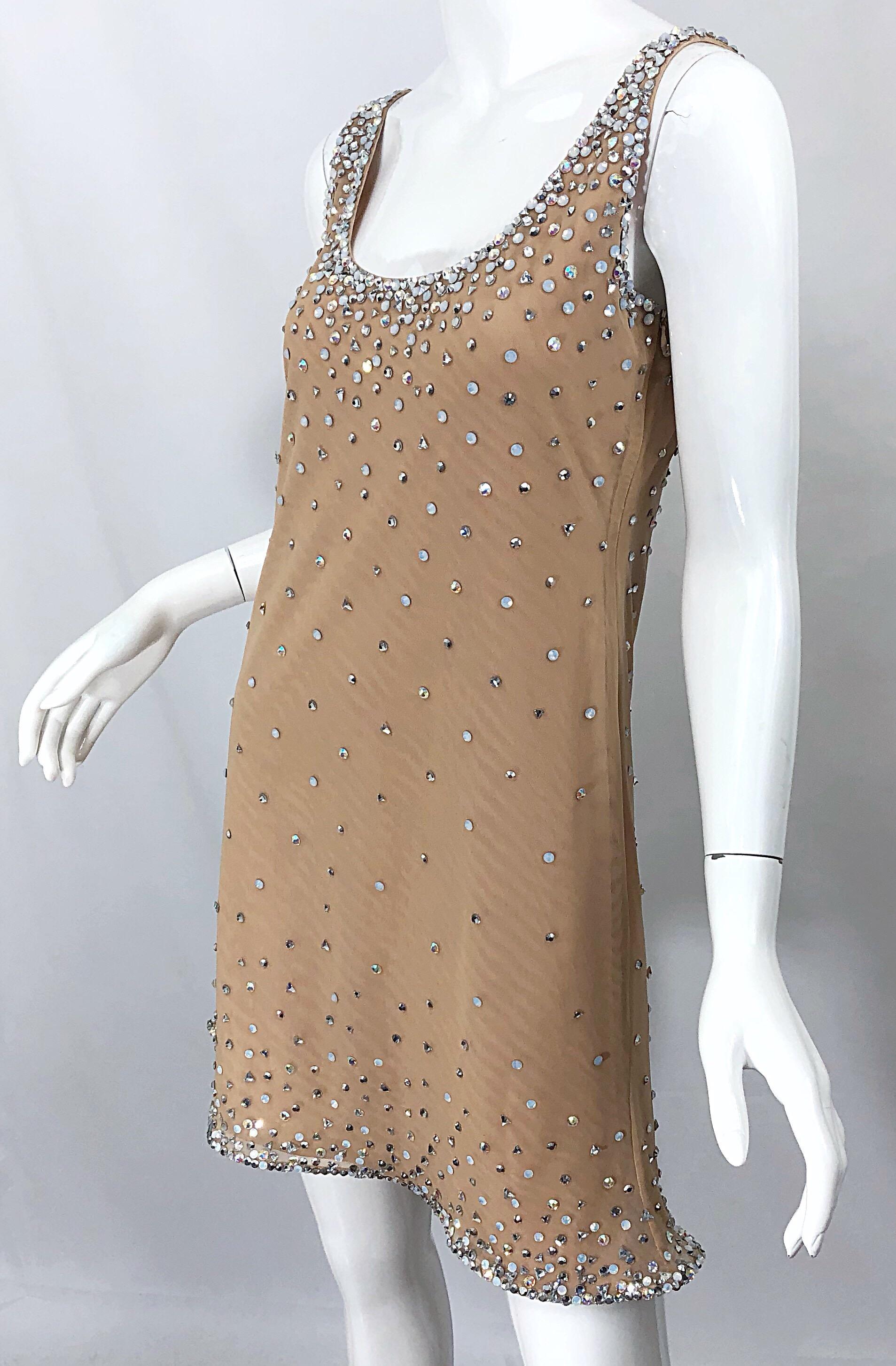 Sex and the City CD Greene Nude Beige Rhinestone Crystal Vintage Dress + Shawl 6